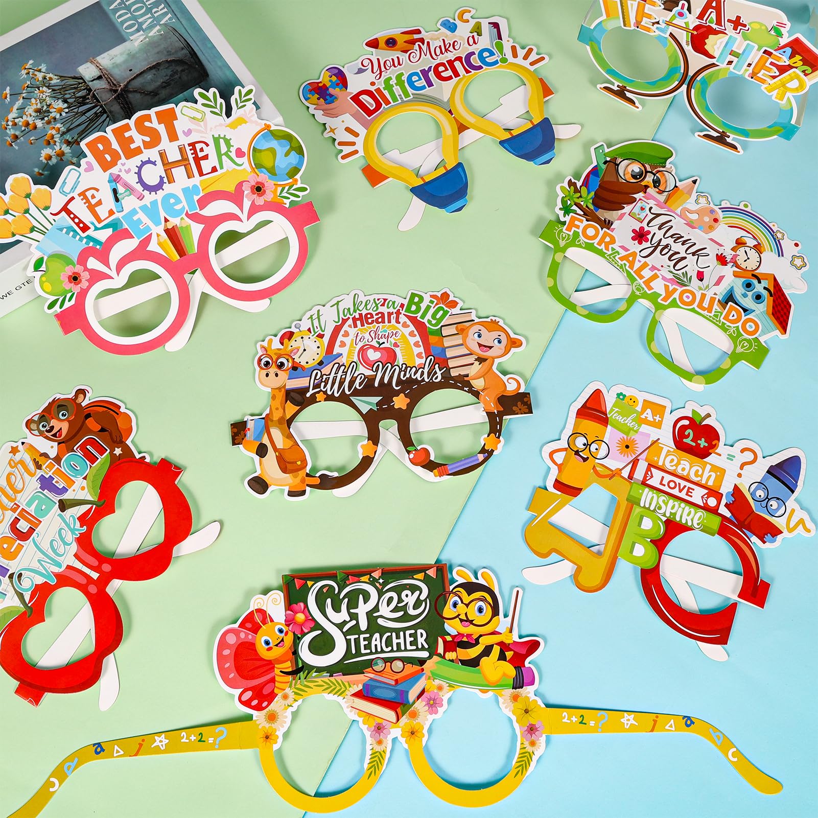 28pcs Thank You Teacher Paper Eyeglasses - Fun Photo Booth Props for Teacher Appreciation Week & Teachers Day Decorations - Perfect for Classroom Parties, School Events & Teacher Gifts