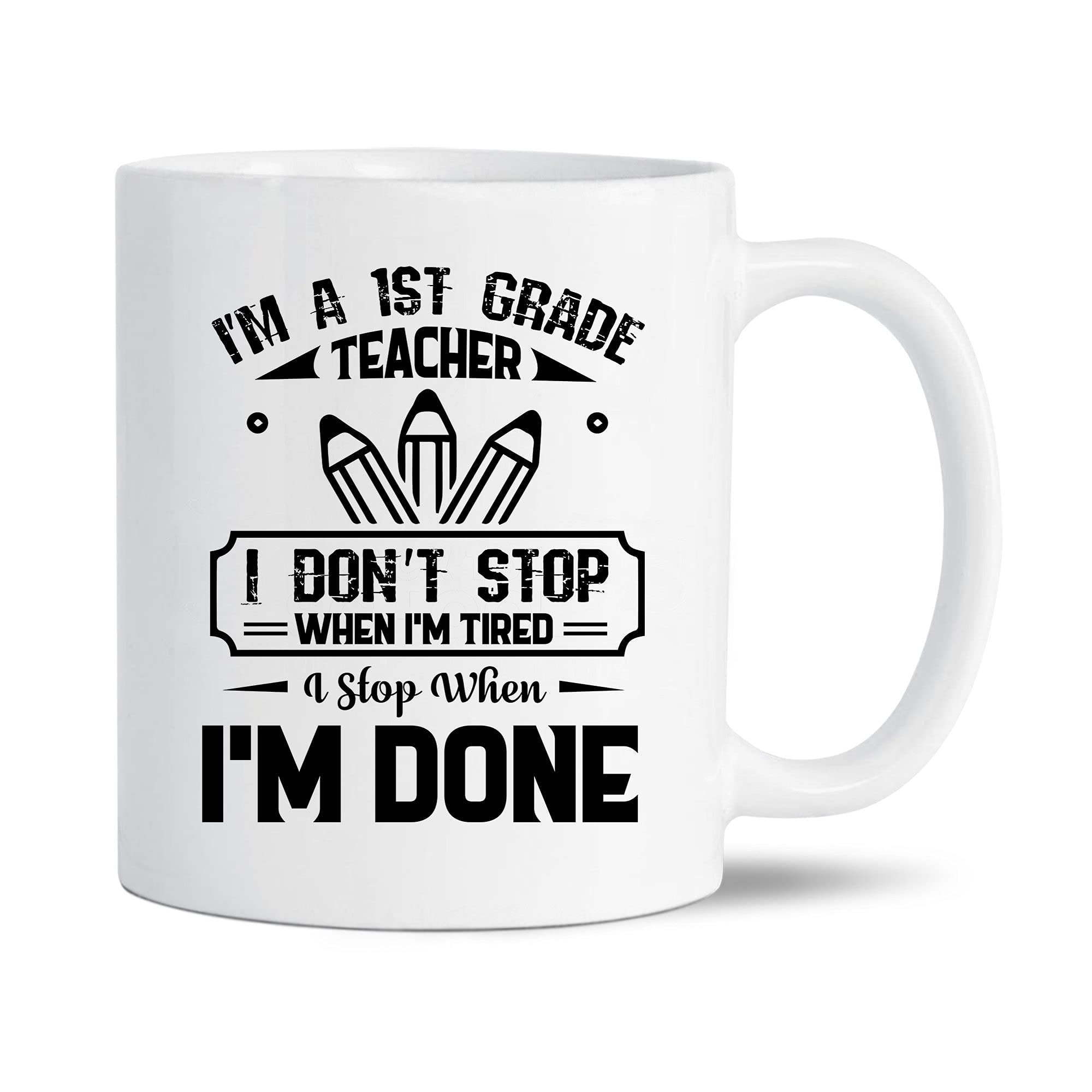Funny 1st Grade Teacher Coffee Mug - 11oz White Ceramic Travel Tea Cup with Graphic Design, Perfect Gift for Educators - Ideal for Classroom, Office & Home Use