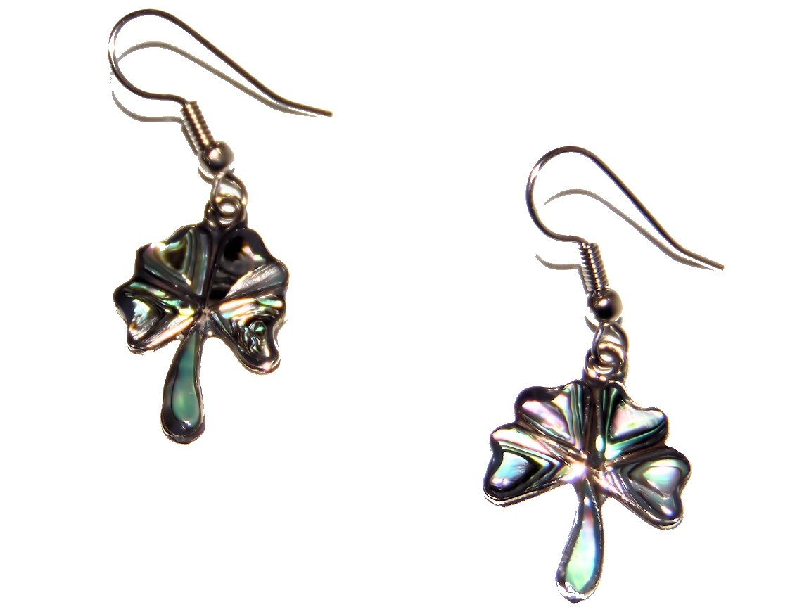 Lucky 4-Leaf Clover Abalone Shell Earrings for Women - Natural Mother of Pearl Dangle Drop Earrings - Perfect for St. Patrick's Day, Irish Themed Parties & Boho Jewelry Collection
