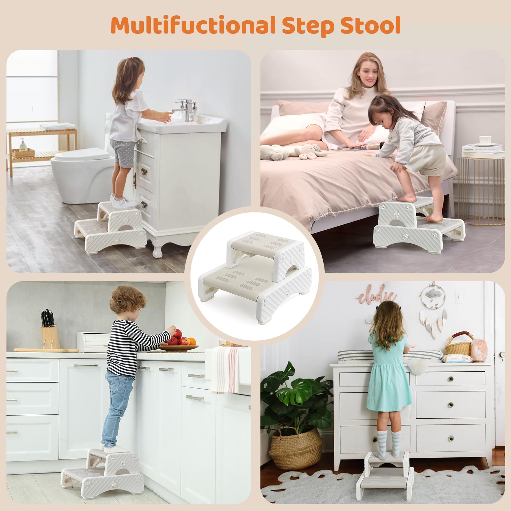 Onasti Adjustable 2-Step Toddler Stool - Non-Slip Plastic Step Stool for Kids - Perfect for Bathroom Sink & Kitchen Helper - Safe Learning Tower for Toddlers (1 Pack) - Ideal for Potty Training, Hand Washing & Cooking Activities
