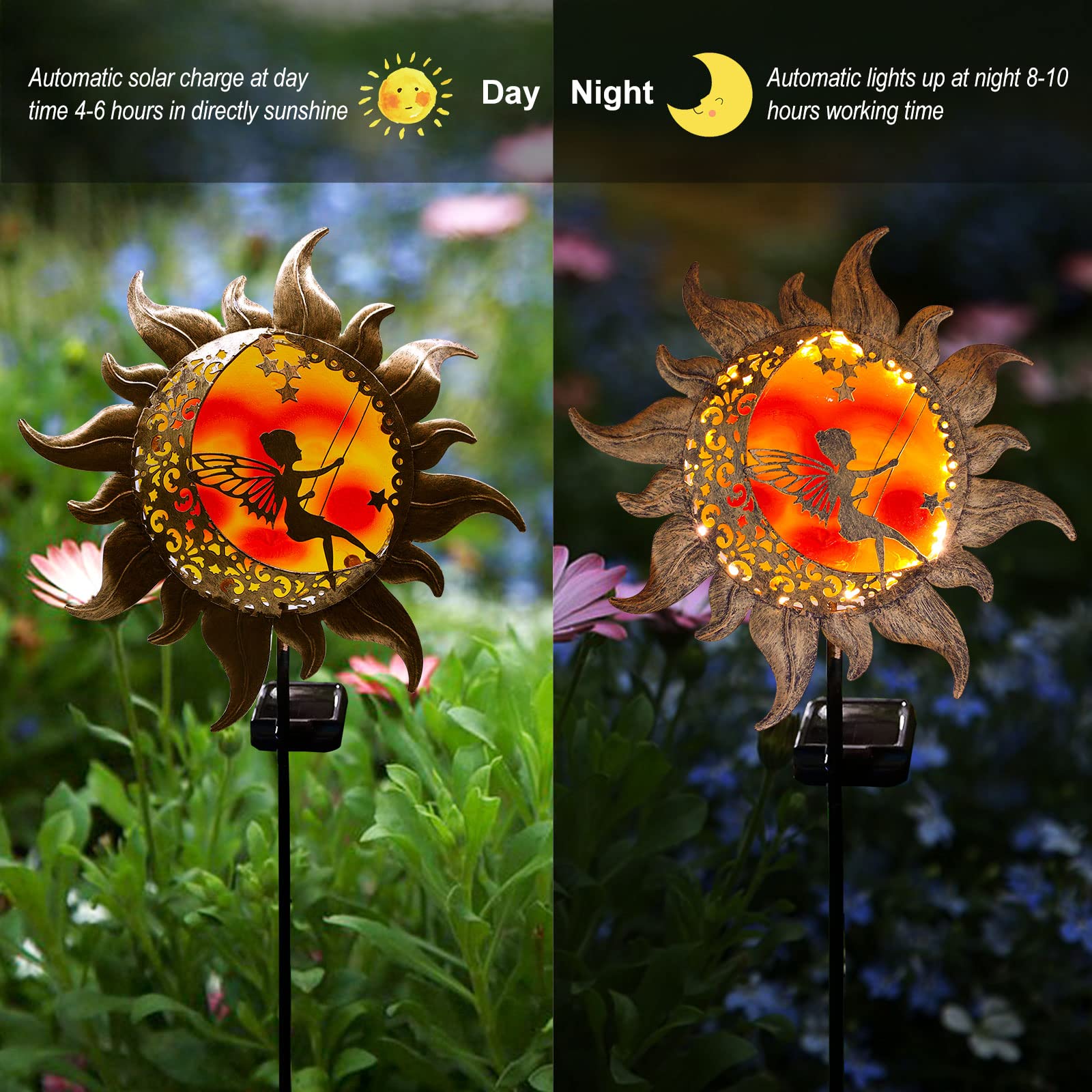 Solar Pathway Lights - YJFWAL Outdoor Garden Stake Lights with Butterfly & Glass Decor, Waterproof Fairy Lights for Walkway, Yard, Lawn, Patio (Warm White) | Perfect for Halloween, Christmas & Landscape Lighting Decorations