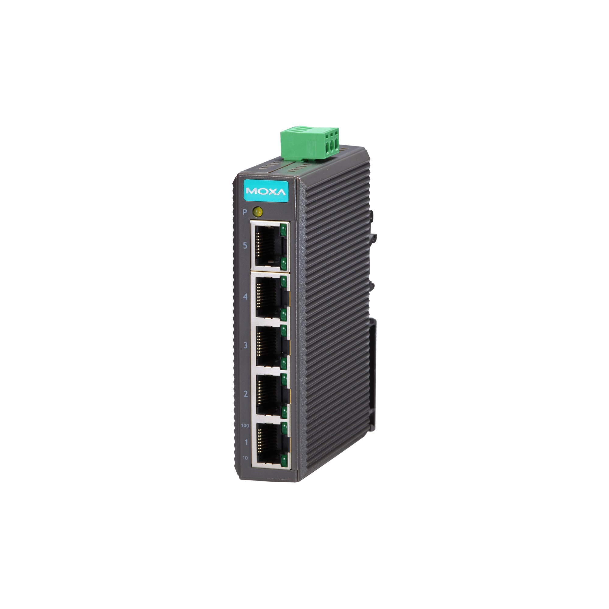 Moxa EDS-205 5-Port Unmanaged Industrial Ethernet Switch | 10/100Base-TX RJ45 Ports | Durable Plastic Housing | Wide Operating Temp -10~60°C | Ideal for Factory Automation & Harsh Environments