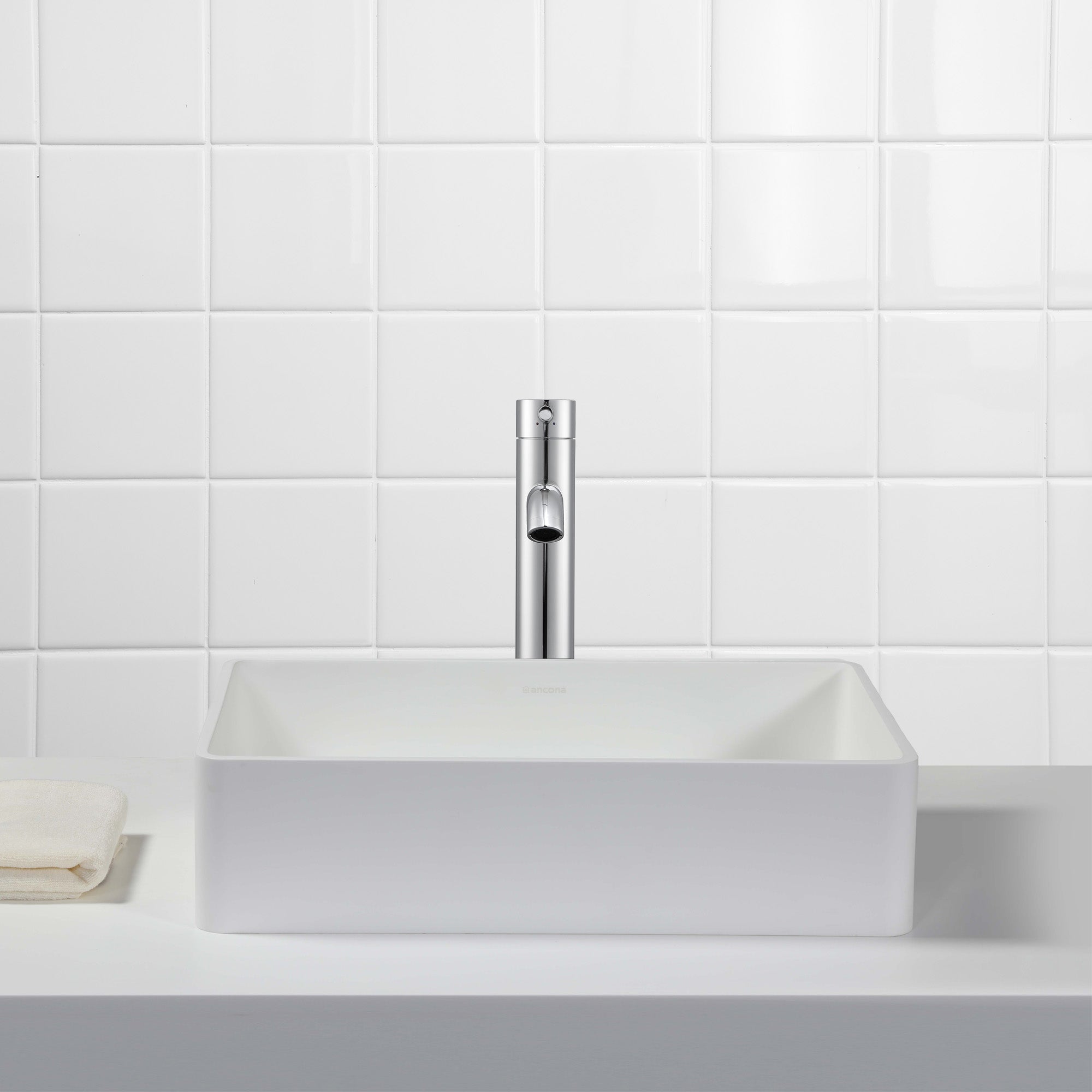 Ancona Holbrook White Bathroom Vessel Sink with Chrome Argenta Vessel Faucet - Perfect for Modern Bathroom Vanities and Powder Rooms