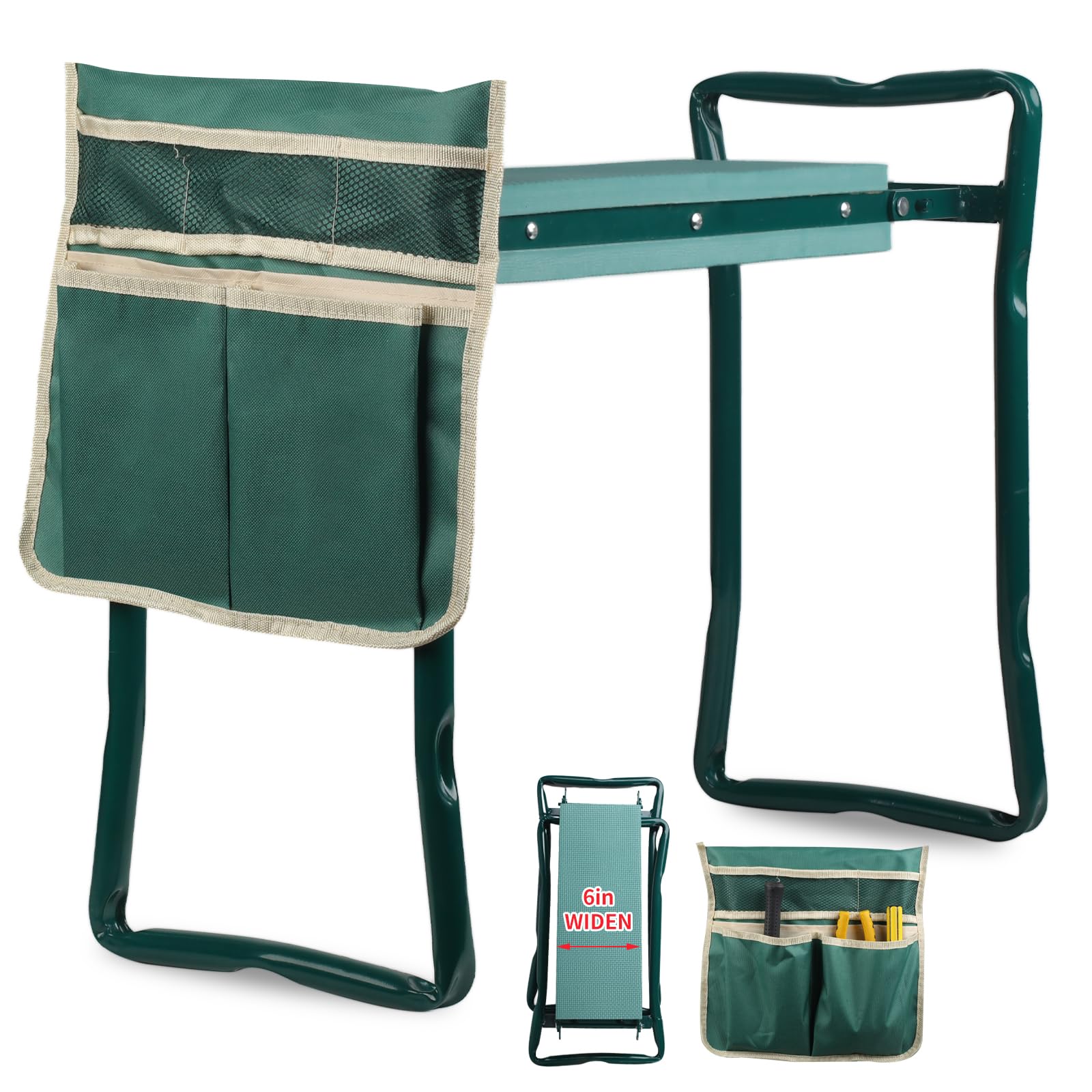Foldable Garden Kneeler and Seat with Tool Pouch & EVA Foam Pad - Portable Gardening Stool for Women, Men, Seniors - Perfect for Planting, Weeding, and Outdoor Yard Work