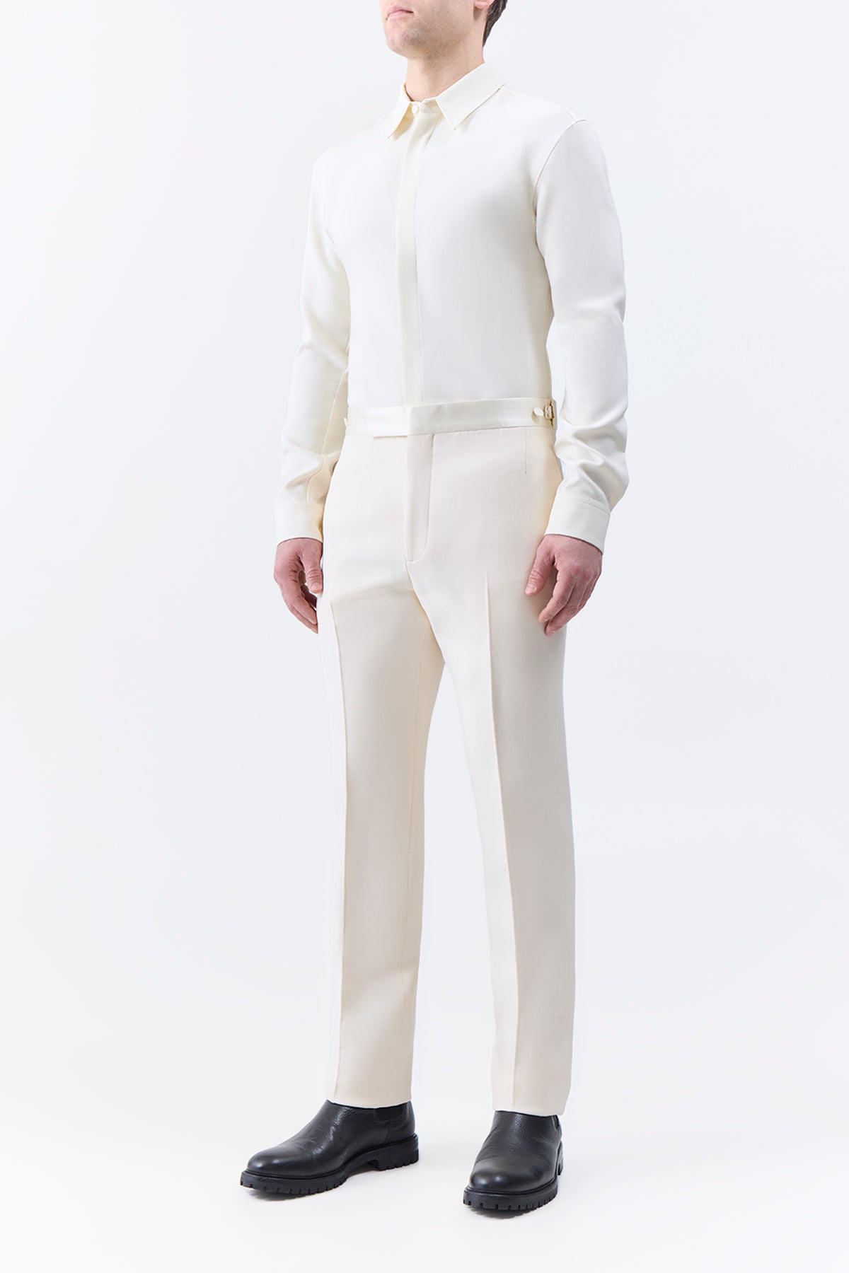 Simons Women's Ivory Wool Silk Cady Pants - Elegant High-Waisted Trousers for Office & Formal Occasions