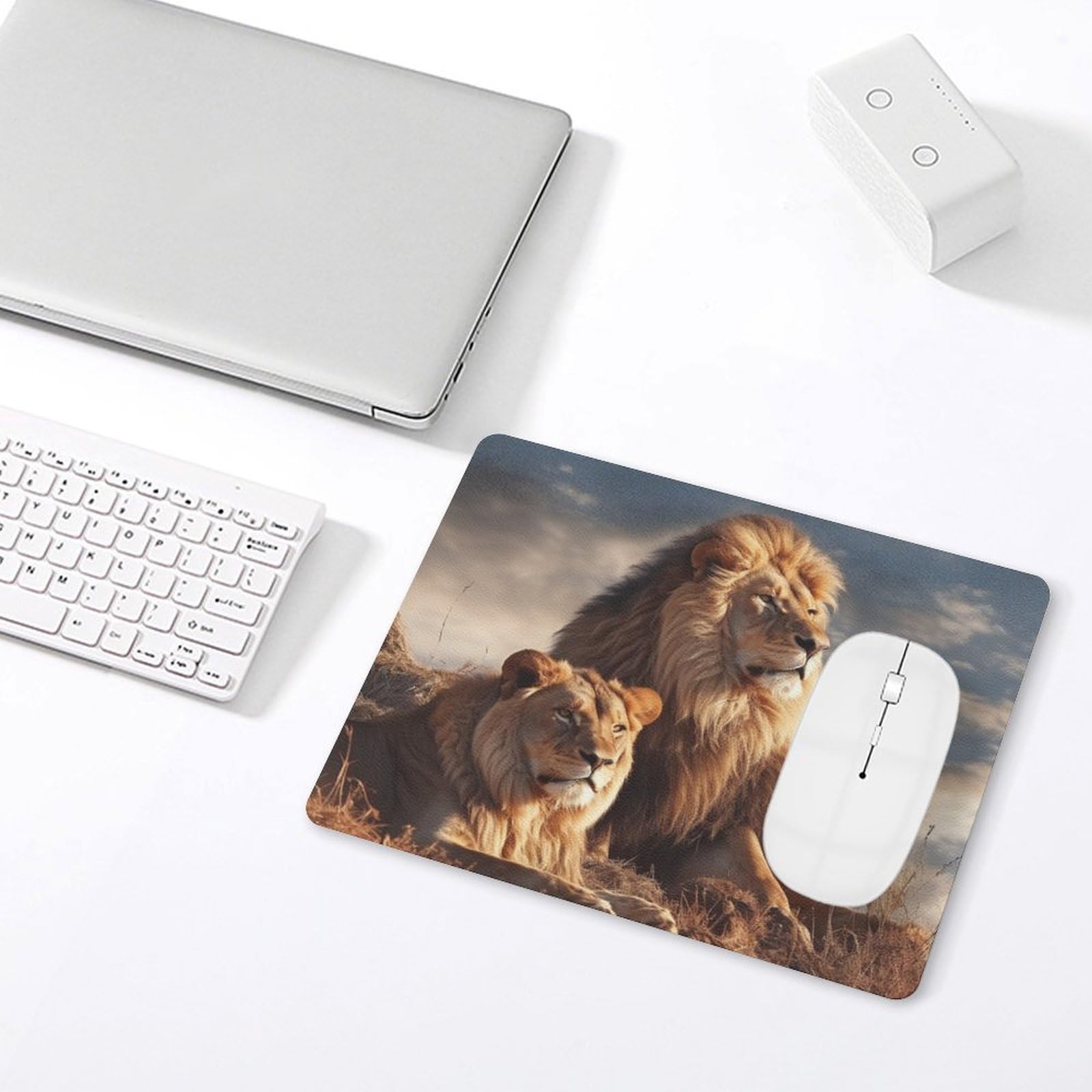 Personalized Two Lions Leather Mouse Pad - Anti-Slip Gaming & Office Desk Mat for Computers, Laptops - Perfect for Home, Work & Gaming Setups