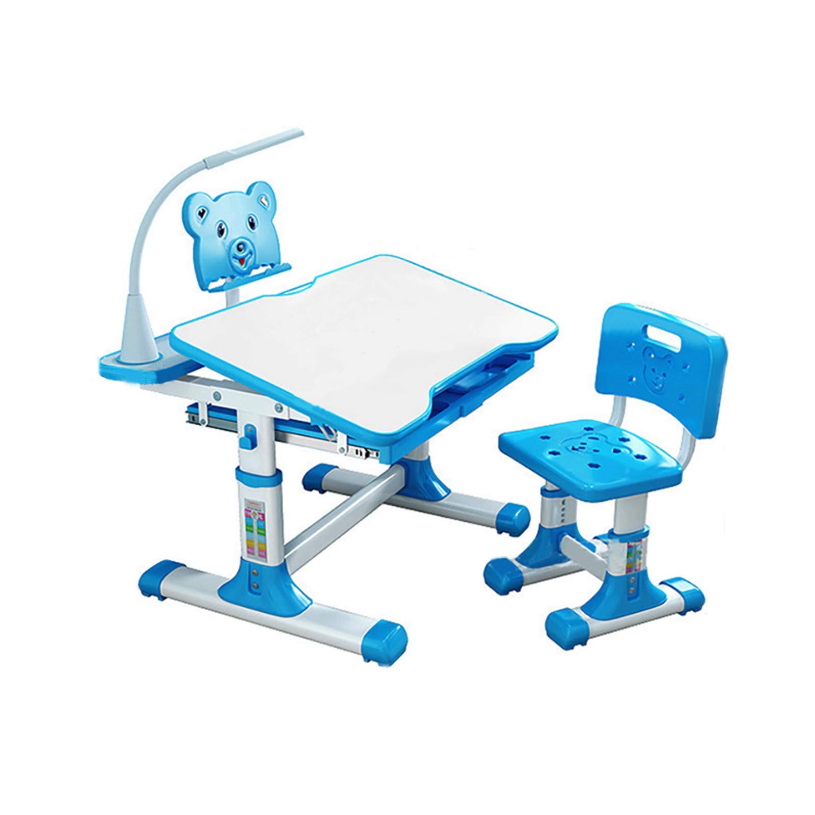 Ywindl Adjustable Height Kids Desk and Chair Set - Ergonomic Study Table with Tiltable Top & Storage Drawer for Children's Bedroom, Homeschool & Learning Space (Blue)