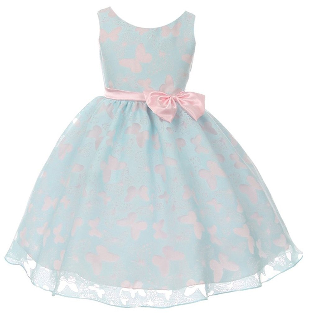 iGirlDress Girls Butterfly Print Burnout Organza Cotton Easter Dress - US Size 2-12 - Perfect for Spring Celebrations, Birthday Parties & Photo Shoots