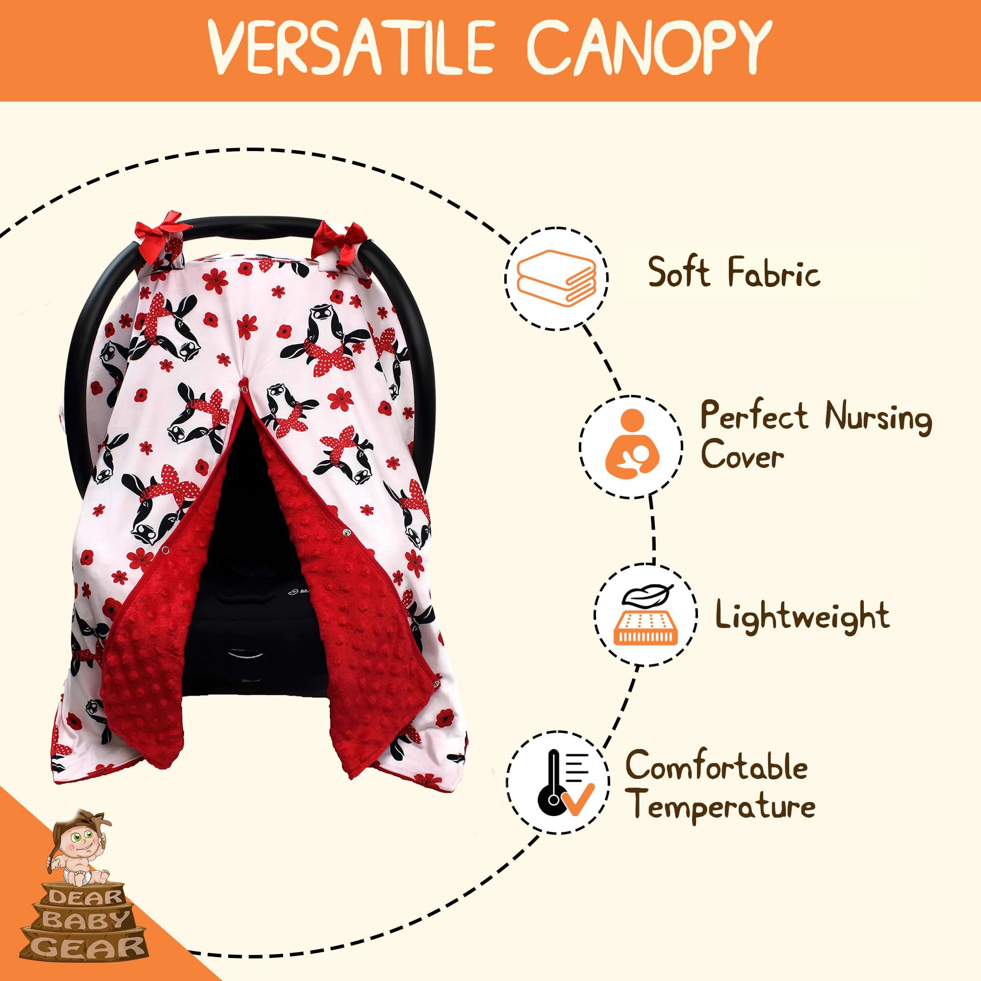 Dear Baby Gear Car Seat Canopy Cover with Snap Opening for Girls & Boys - Infant Car Seat Cover 39