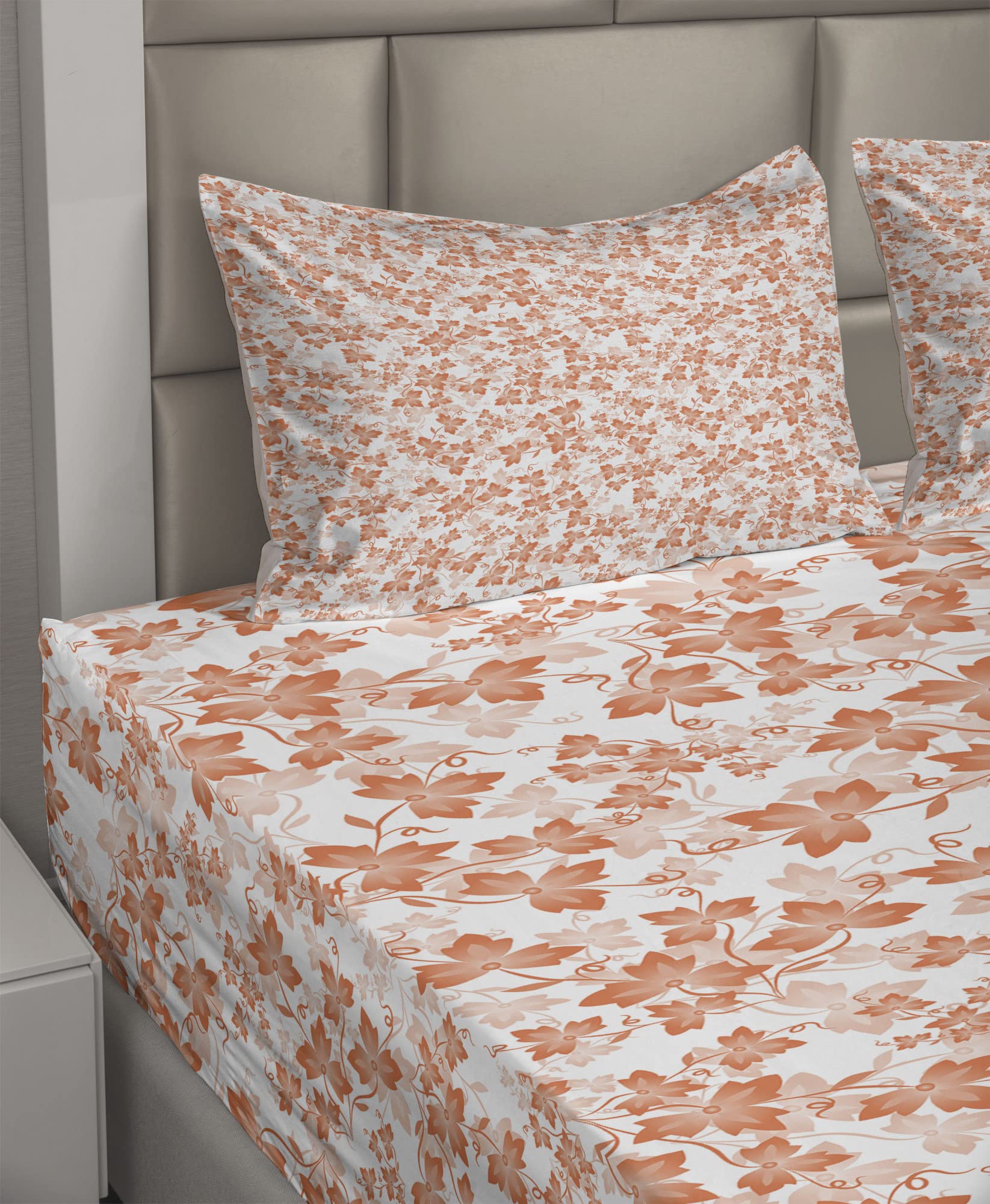 Ambesonne Autumn Sheet Set - Fall Foliage Gradient Art Design, 4-Piece King Size Bedding with Fitted Sheet, Flat Sheet & Pillowcases in White Peach | Cozy Seasonal Home Decor for Fall & Thanksgiving