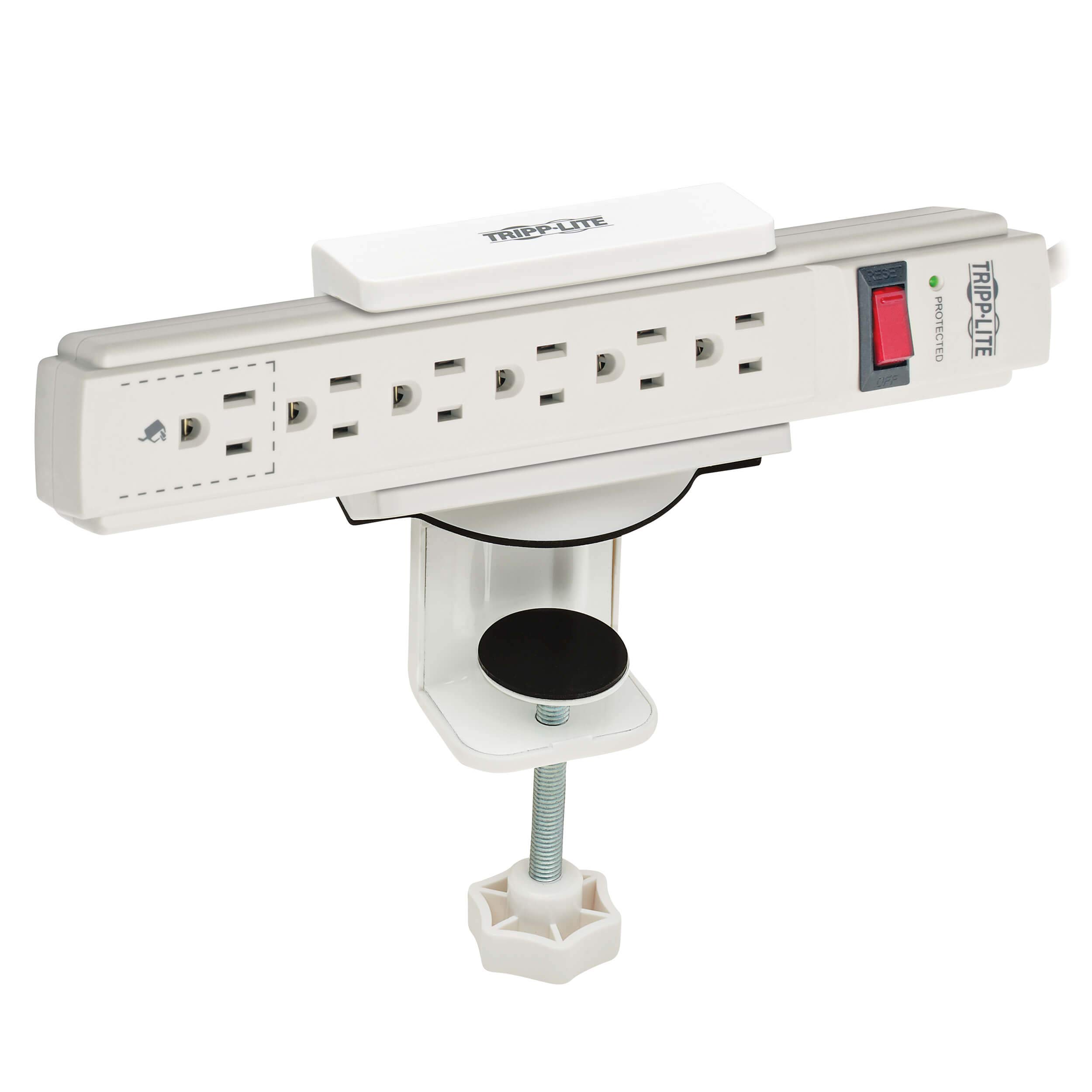 Tripp Lite Power Strip Holder with Desk Clamp - White Surge Protector Mount for 1.6' to 2.4' Power Strips (CLAMPUSW) - Perfect for Office, Home & Workshop Cable Management