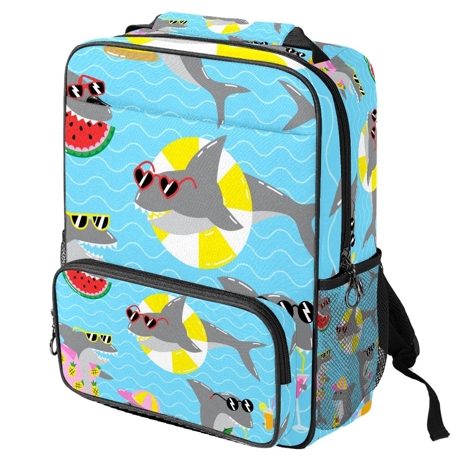 LORVIES Summer Cool Sharks Sunglasses Print School Backpack - Stylish Bookbag for Women & Students, Travel Daypack for Hiking, Camping & Outdoor Adventures