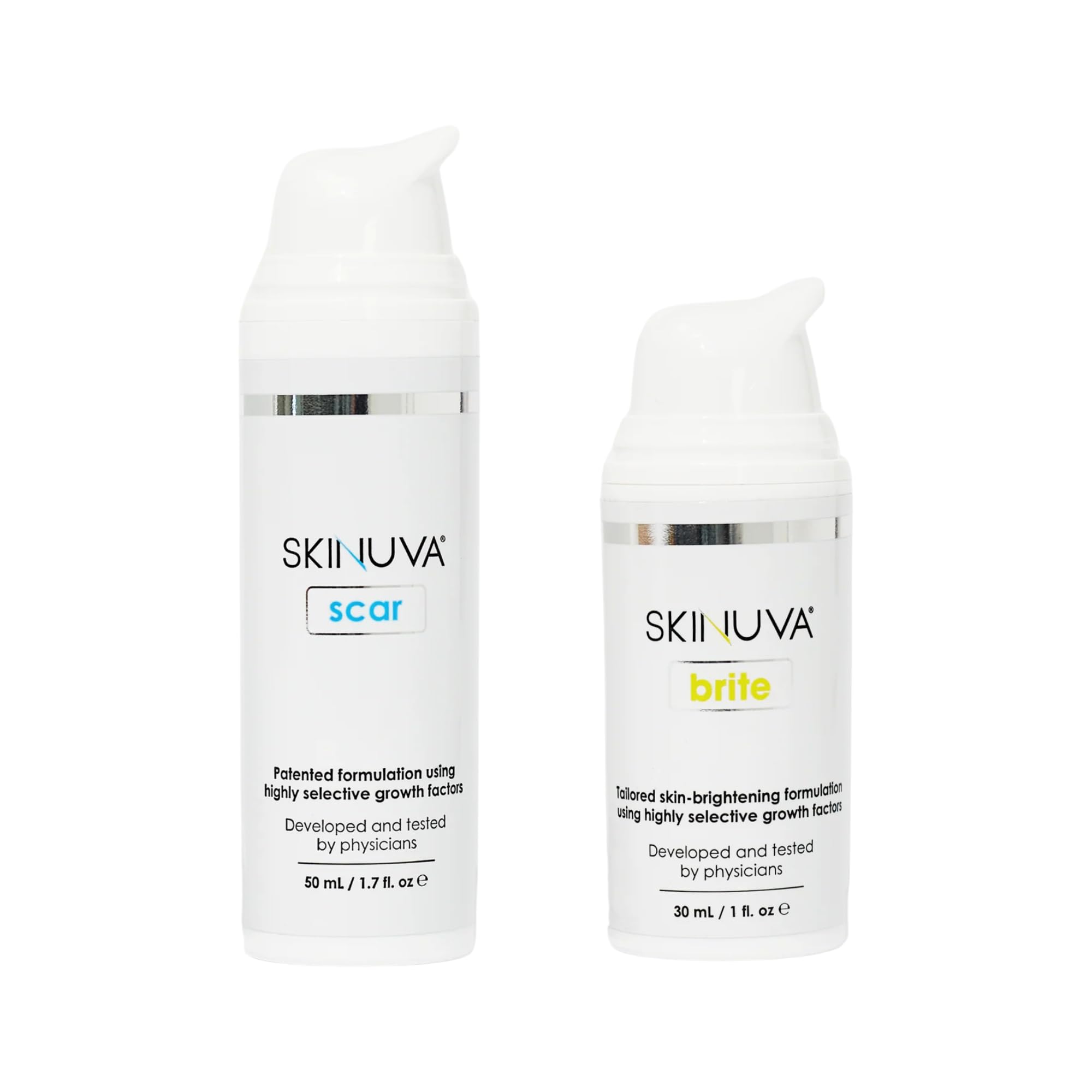 Skinuva® Advanced Scar Removal & Dark Spot Treatment Cream - 1.7 oz Scar Cream + 1 oz Brite Spot Corrector - Next Gen Formula with Growth Factors for Face & Body - Post Surgery, Acne & Hyperpigmentation Care