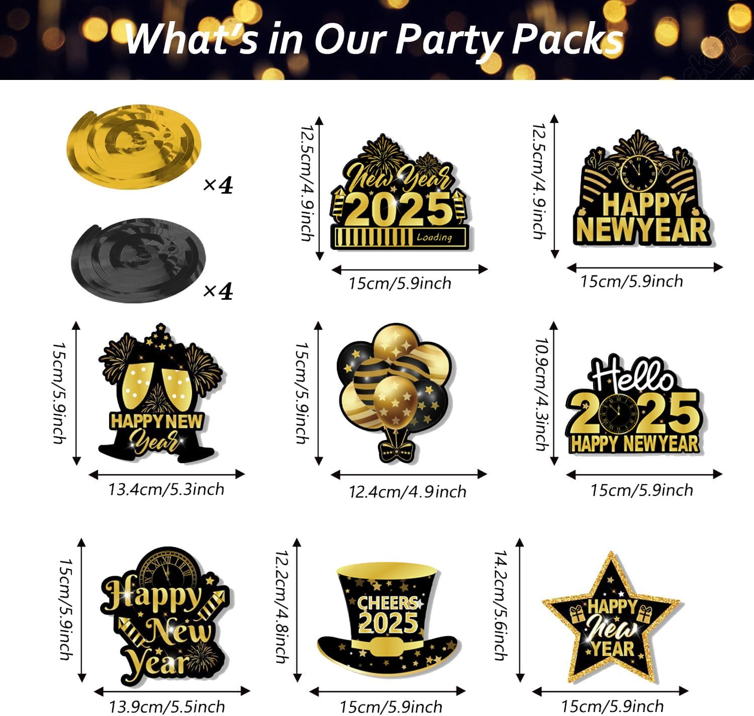 2025 Black & Gold New Year Party Decorations Set - Balloons, Banner, Hanging Swirls & Curtains for New Year's Eve Celebrations | Elegant Holiday Home & Office Decor