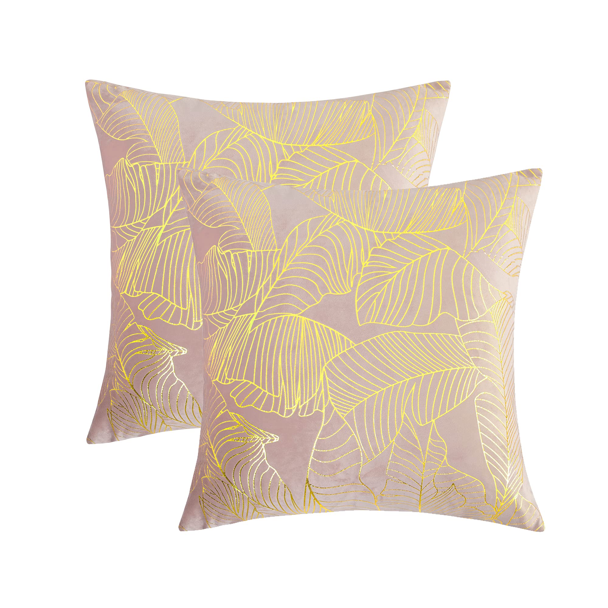 GIGIZAZA 16x16 Decorative Throw Pillow Covers - Blush Pink with Gold Leaves Design, Set of 2 for Fall Home Decor | Perfect for Sofa, Couch, Living Room & Bedroom Accents
