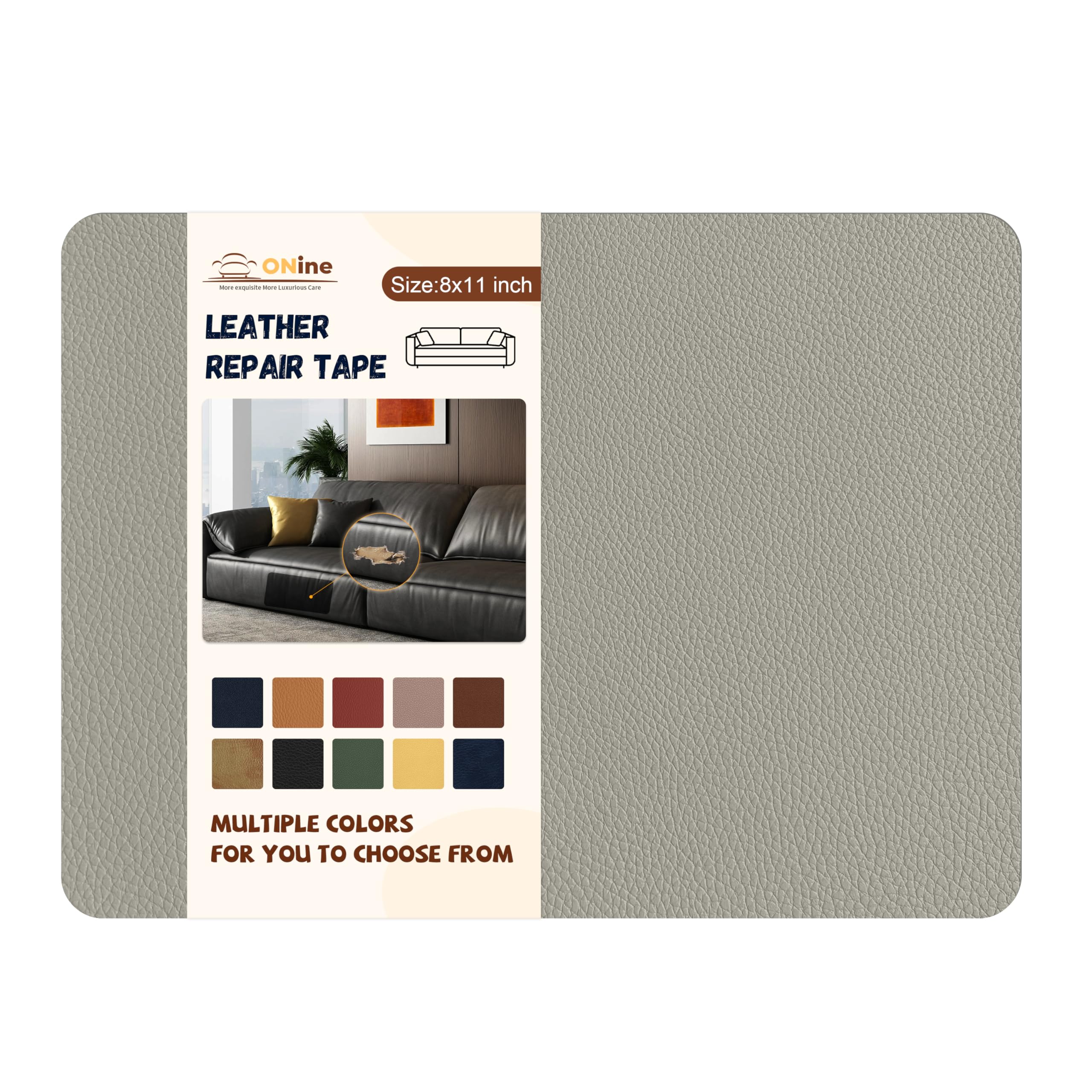 ONine Leather Repair Patch - Self-Adhesive Couch Patch (8x11 Inch) | Multicolor Scratch Repair for Sofas, Car Seats, Handbags & Jackets | Light Gray | Easy Peel & Stick Application | Perfect for Home, Office & Vehicle Interior Repair