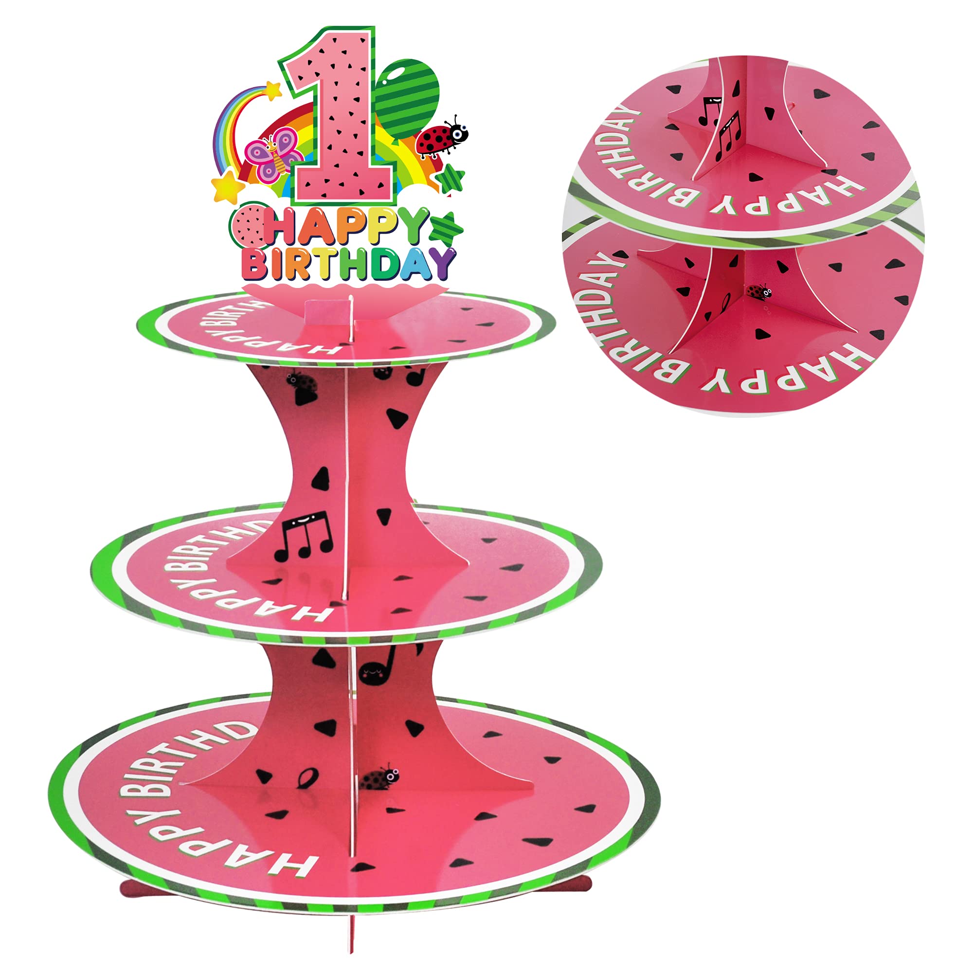 Watermelon Party Supplies Cupcake Stand - 1st Birthday Cake Stand for Kids, Baby Shower & Coco Themed Party Decorations | Perfect for Summer Parties, Kids Birthday Celebrations & Baby Showers