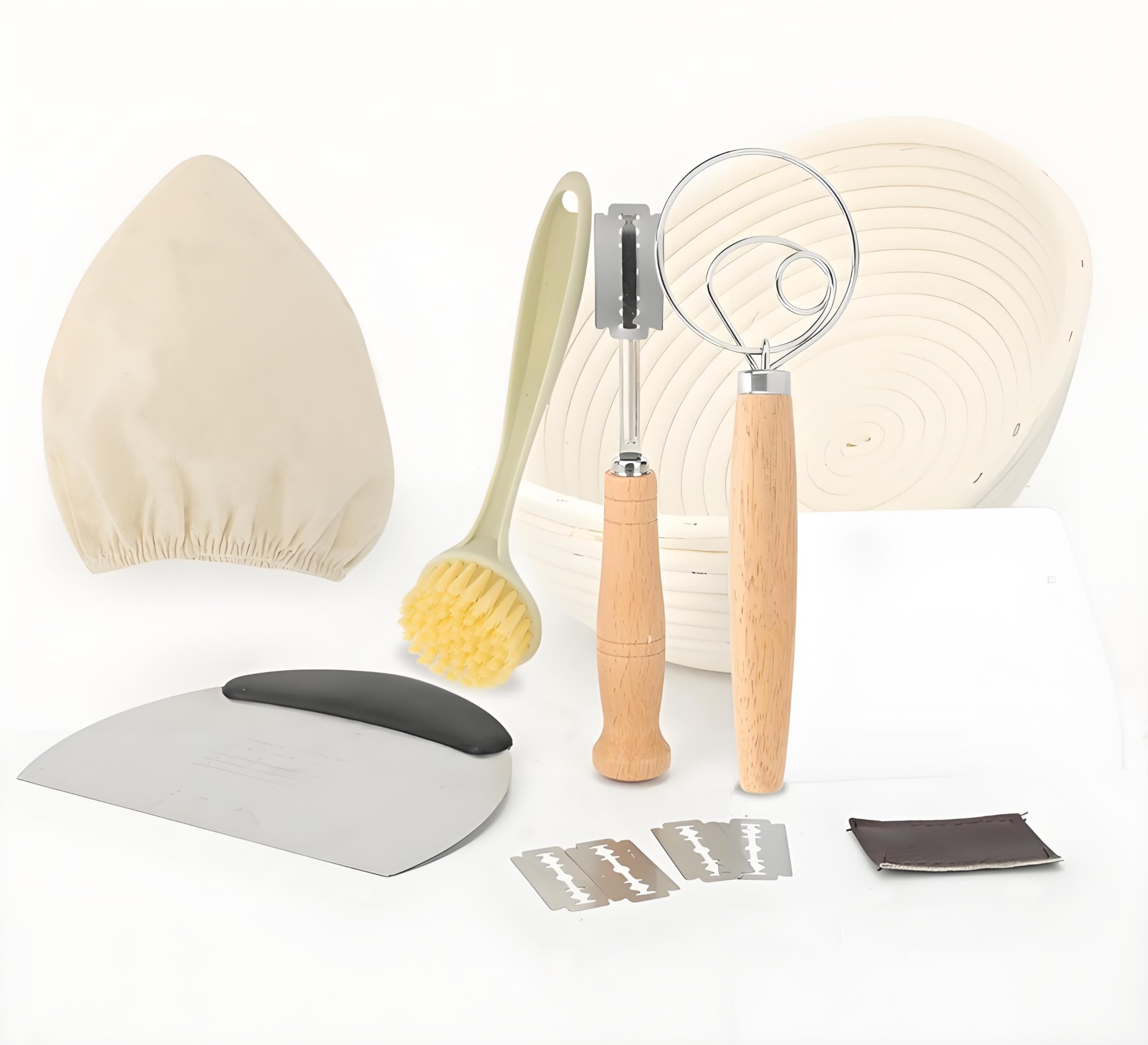 Sourdough Bread Baking Kit - 9 Inch Round Banneton Basket with Linen Liners, Dough Scraper, Whisk, Cutter & Bread Lame - Complete Starter Set for Homemade Artisan Bread - Perfect for Beginners & Professional Bakers