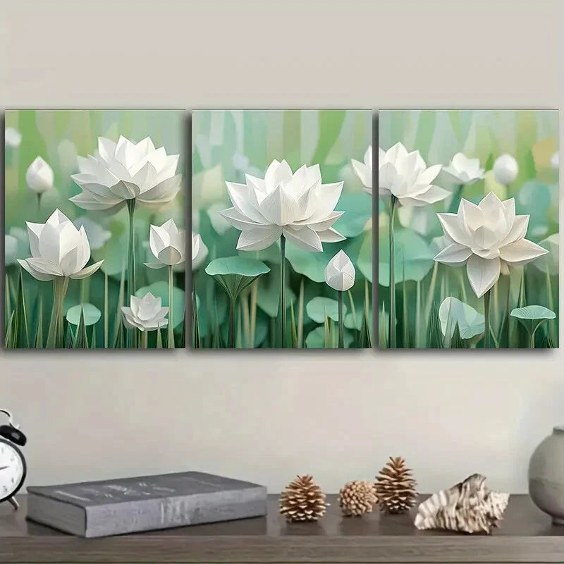3-Piece White Lotus Flower Wall Art Set - Framed Canvas 40x60cm - High Quality Print - 100% Australian Made - Ready to Hang - Perfect for Living Room, Bedroom & Office Decor