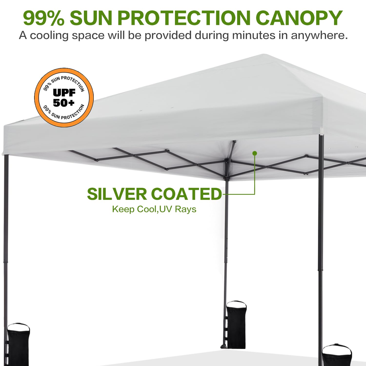 10'x10' Pop Up Canopy Tent with Half Sidewall - Instant Shelter for Outdoor Events, Beach, Camping & Backyard - Includes Carrying Bag, Stakes, 4 Ropes & 4 Sandbags - Easy Setup Portable Canopy (White)