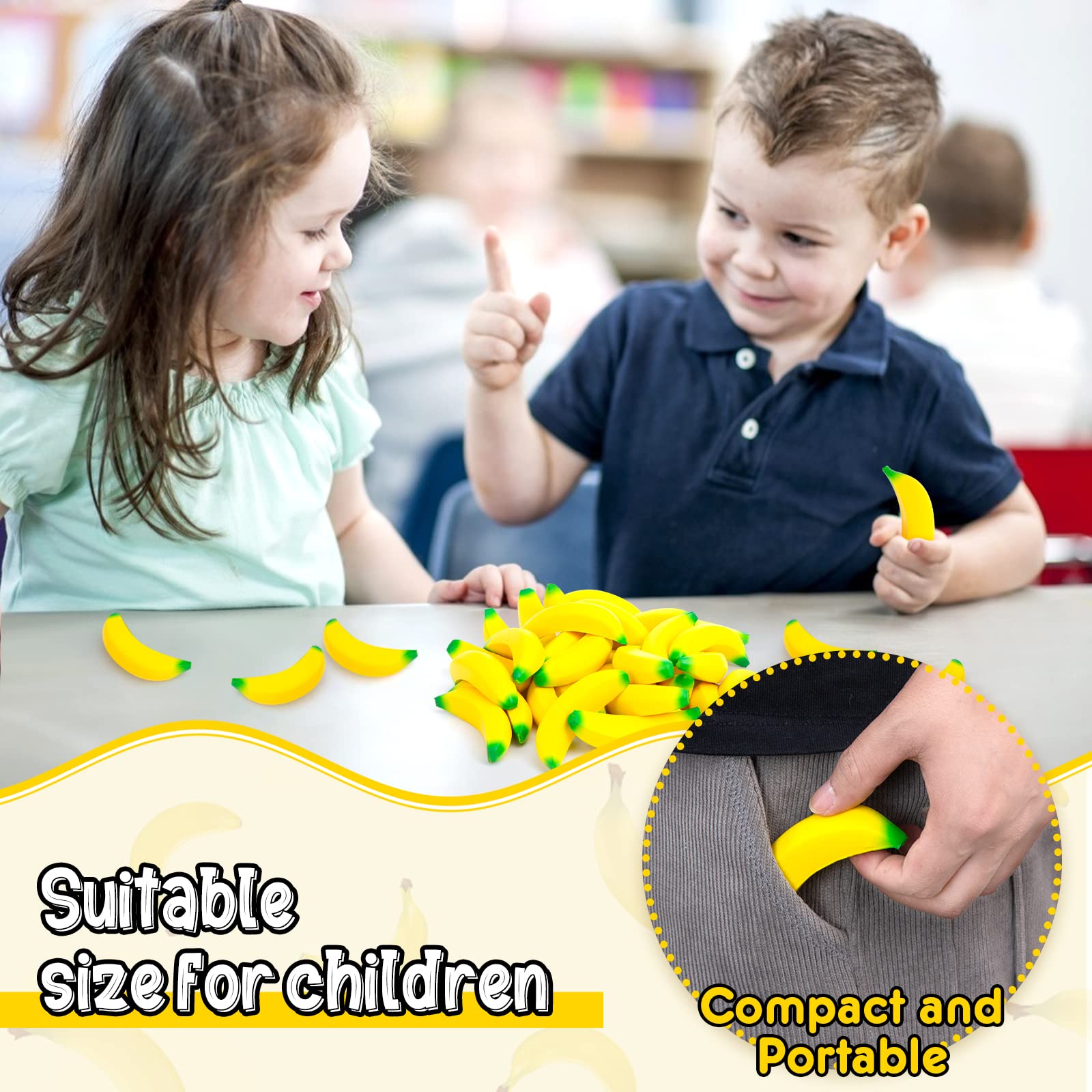 LovesTown 15PCS Banana Stress Relief Toys - Mini Squeeze Fidget Toys for Kids & Adults, Perfect for Party Favors, Classroom Rewards & Anxiety Relief