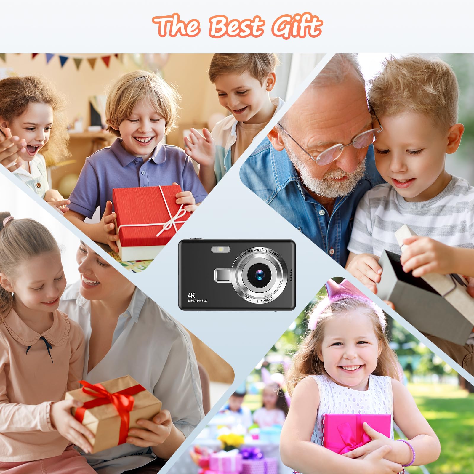**44MP 1080P FHD Digital Camera - 16X Zoom Compact Vlogging Camera for Kids, Teens, Students & Beginners | Portable, Easy to Use | Perfect for Travel, School & Family Events (Black)**