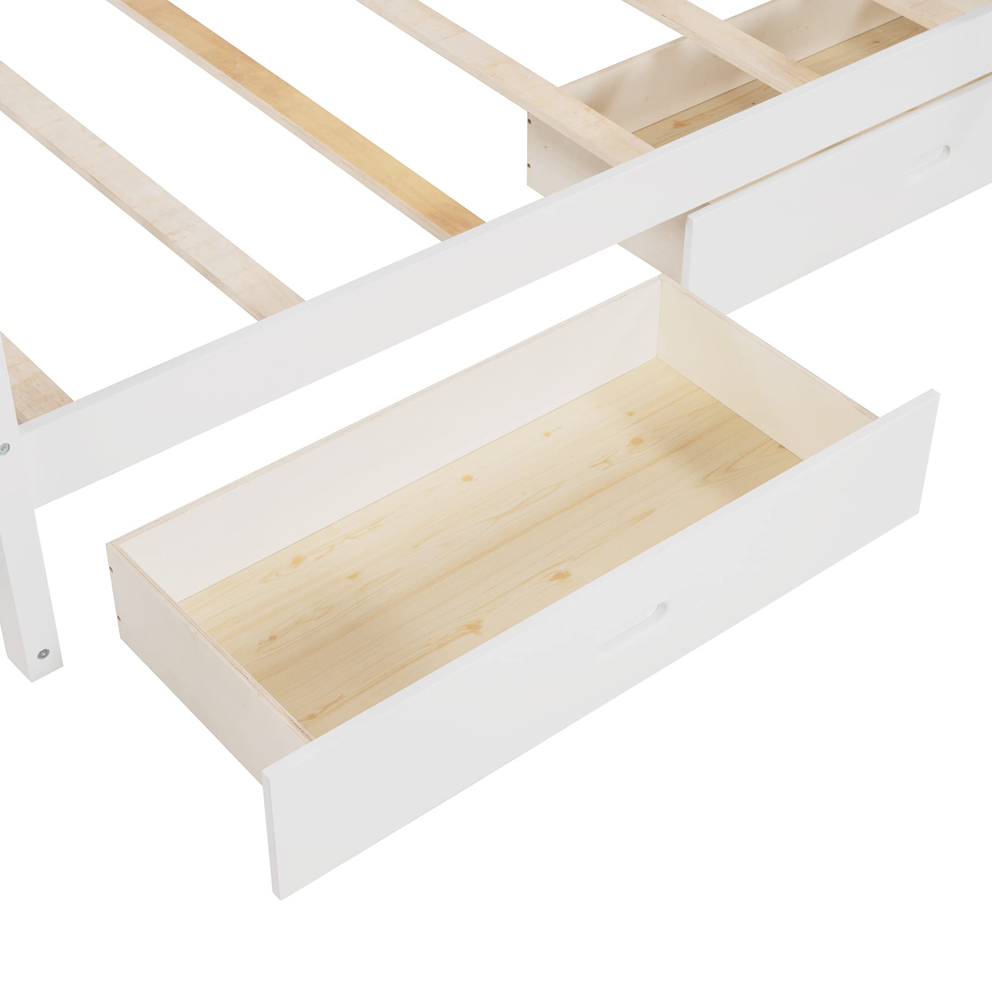P PURLOVE Twin Over Twin Bunk Bed with 2 Storage Drawers, Solid Wood Bunk Bed Frame with Ladders, Convertible to 2 Separate Twin Beds for Teens, Kids, Boys & Girls - No Box Spring Required (White) - Perfect for Small Bedrooms, Guest Rooms & Shared Kids' Rooms