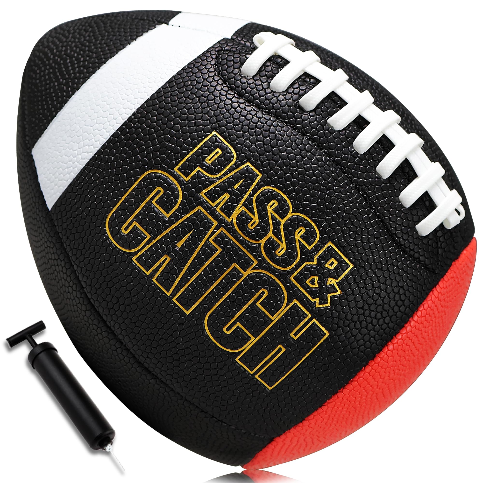 PassCatch Composite Training Football for Youth & Adults – Peewee, Youth (Ages 5-13) & Official Size (Ages 14+) – Improve Passing & Catching Skills – Includes Pump – Perfect for Solo Practice, Backyard Drills & Football Training