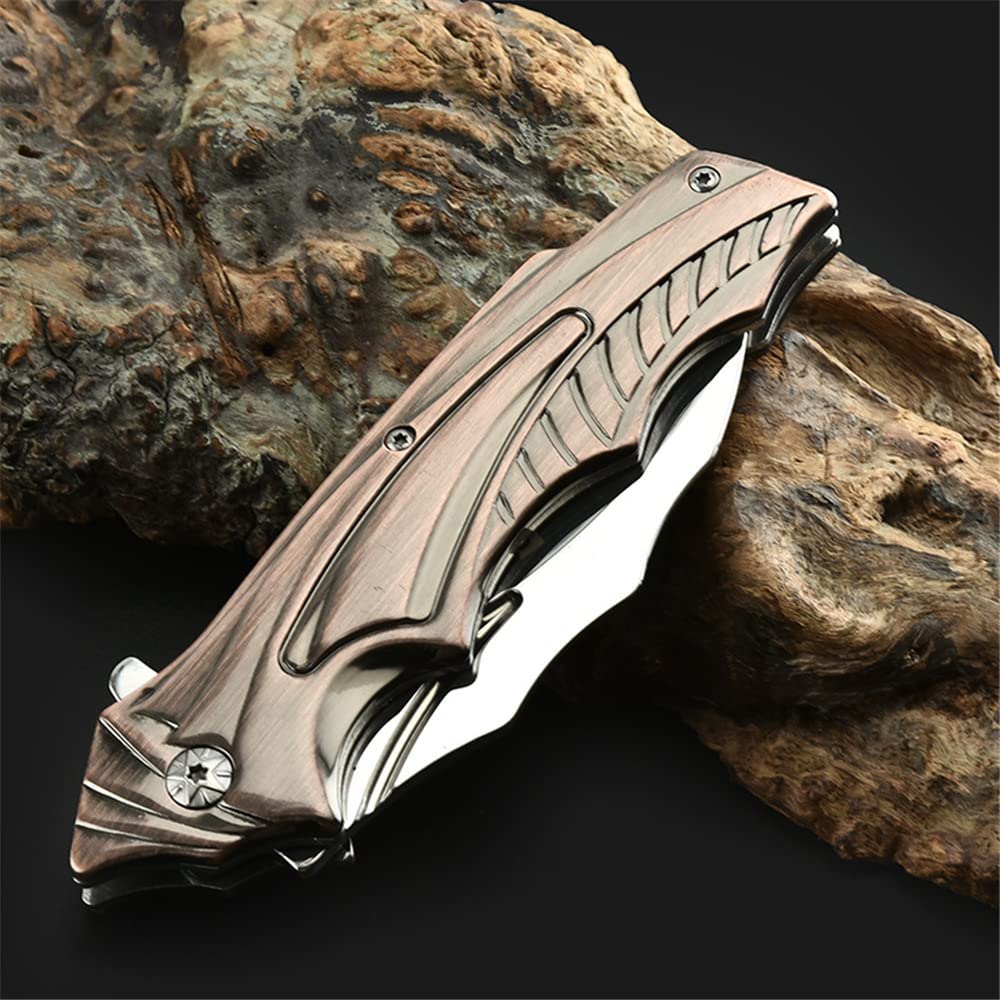 Premium Stainless Steel Folding Camping Knife with Copper Handle - Side Lock Design for Fishing, Hunting, Survival & Everyday Carry (EDC) - Ideal for Outdoor Adventures, Bushcraft & Tactical Use