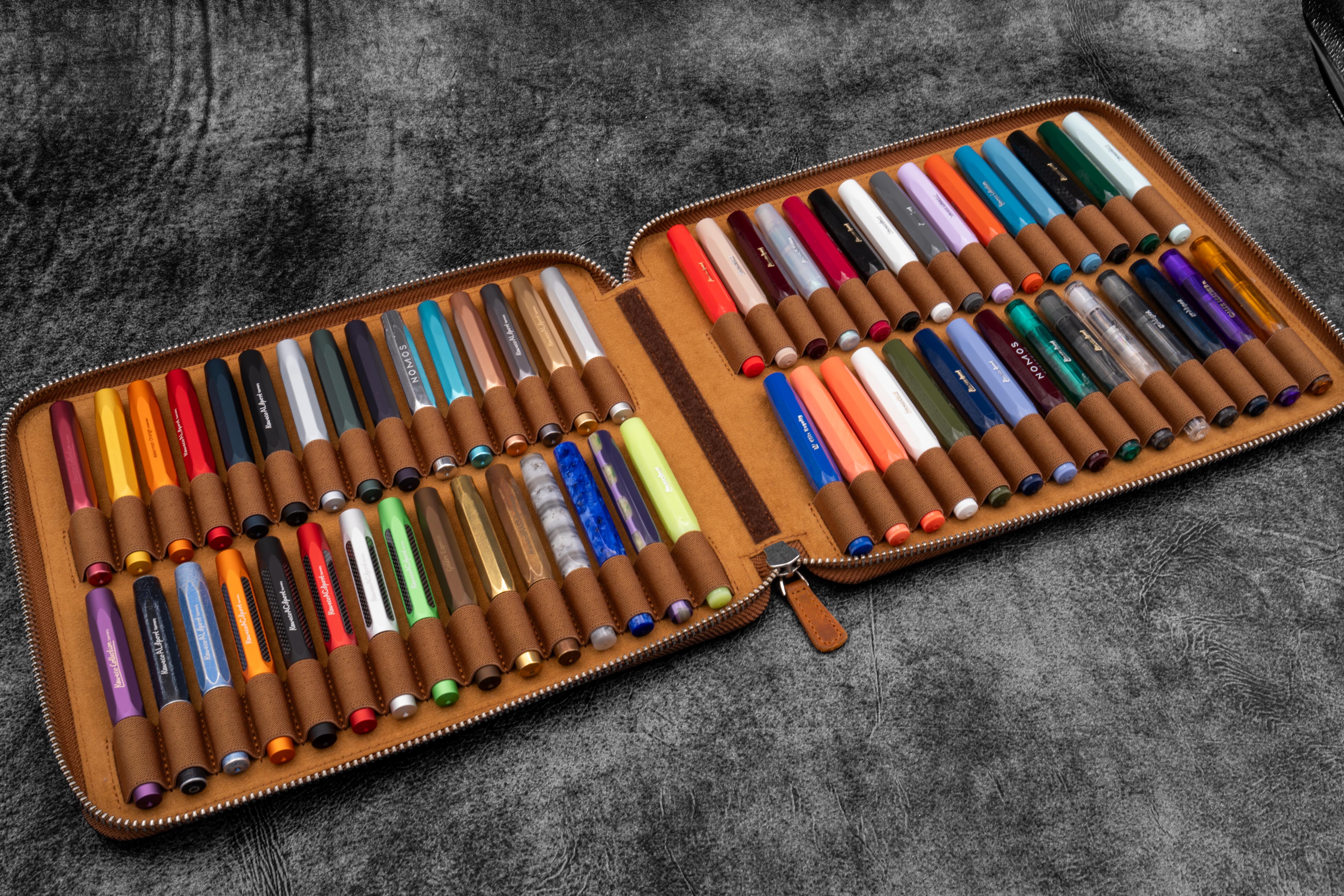 Premium Leather Collector Pen Case for 60 Kaweco Pens - CH Brown - Perfect for Fountain Pen Enthusiasts & Stationery Collectors - Ideal for Travel, Office & Gift Giving