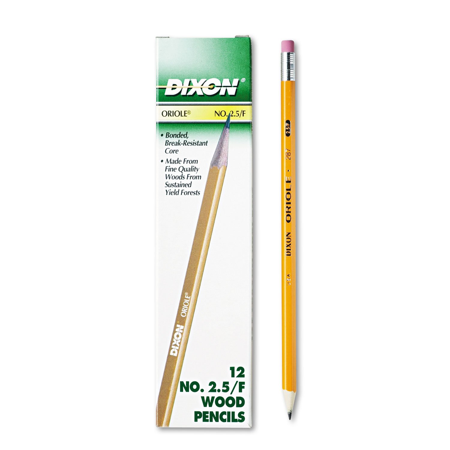 Dixon 12875 Oriole Woodcase Pencils #2.5 Medium Soft Lead - Yellow (12 Pack) for School, Office & Art Sketching