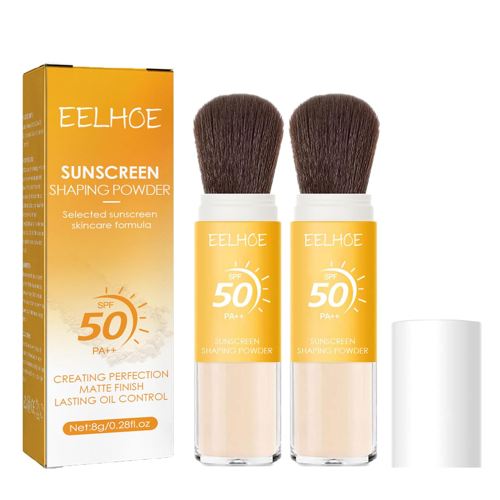 SPF 50 PA+++ Mineral Sunscreen Powder - 2 Pack Oil Control Matte Finish, Long-Lasting Lightweight Breathable Sun Protection with Brush | Perfect for Outdoor Activities, Beach & Daily Makeup Setting
