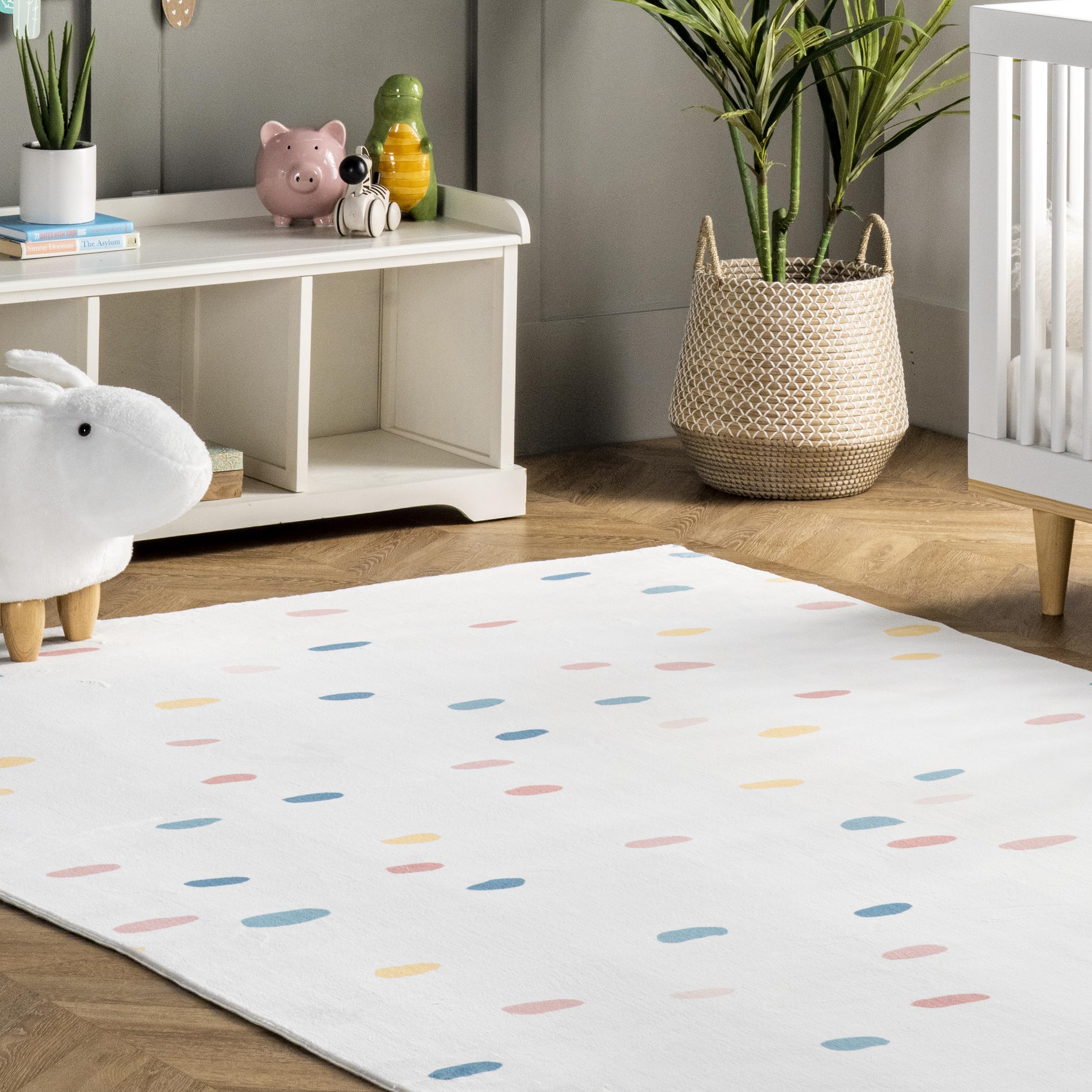 nuLOOM Calla Kids Polka Dot Nursery Rug | 5' x 8' Multi-Color Rectangular Playroom Carpet | Soft & Safe for Baby Rooms, Daycares & Kids' Bedrooms