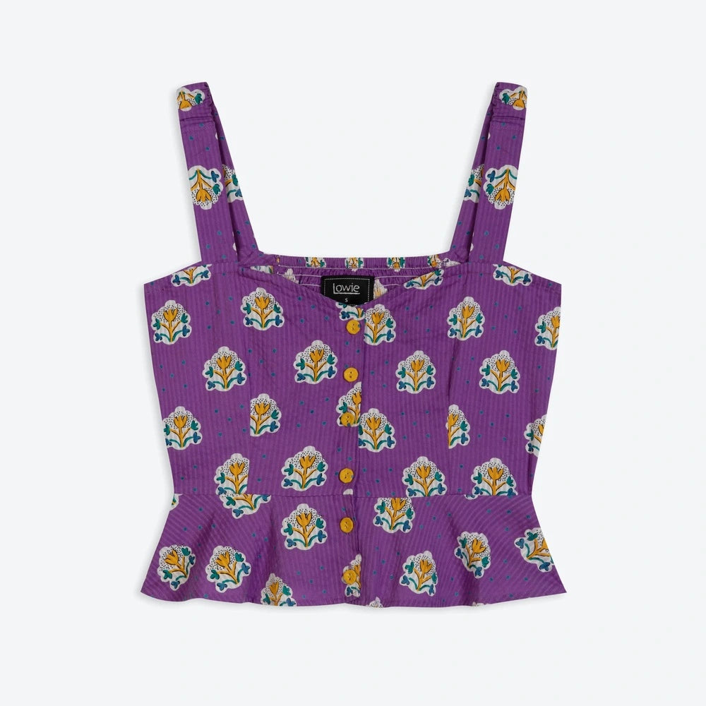 Lowie Les Indiennes Peplum Cami Top - Flowy Women's Summer Blouse with Feminine Peplum Detail for Casual Outings & Beach Vacations