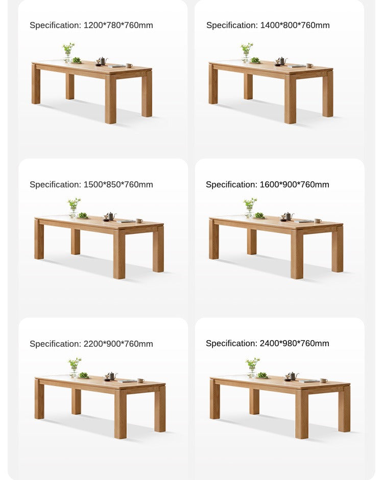 Solid Oak Wood Dining Table with Thick Legs - Rustic Farmhouse Style for Kitchen, Dining Room & Home Decor
