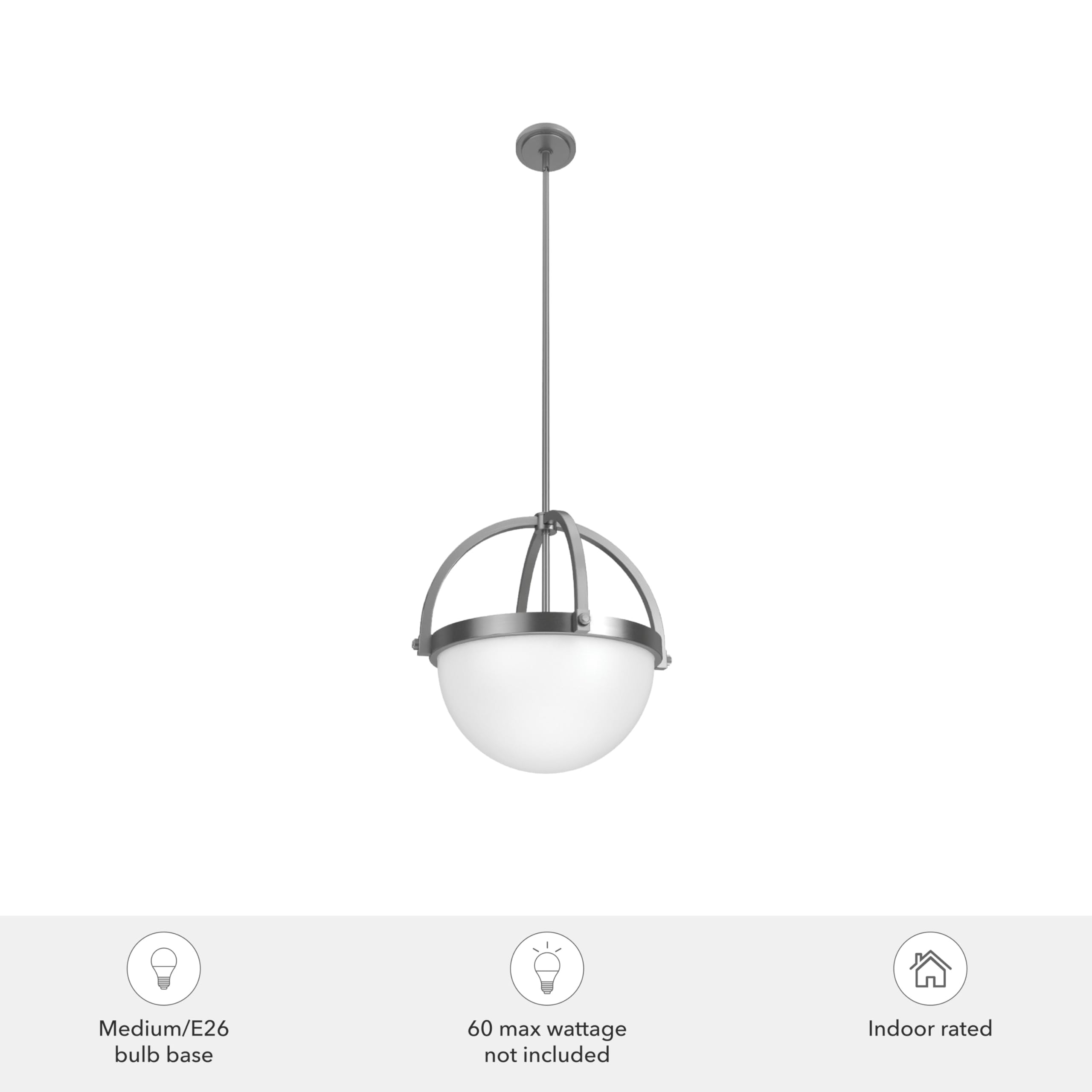 Hunter Fan Company 19235 Wedgefield 12-Inch Brushed Nickel Pendant Light Fixture - Modern Ceiling Lighting for Kitchen Island, Dining Room & Bedroom