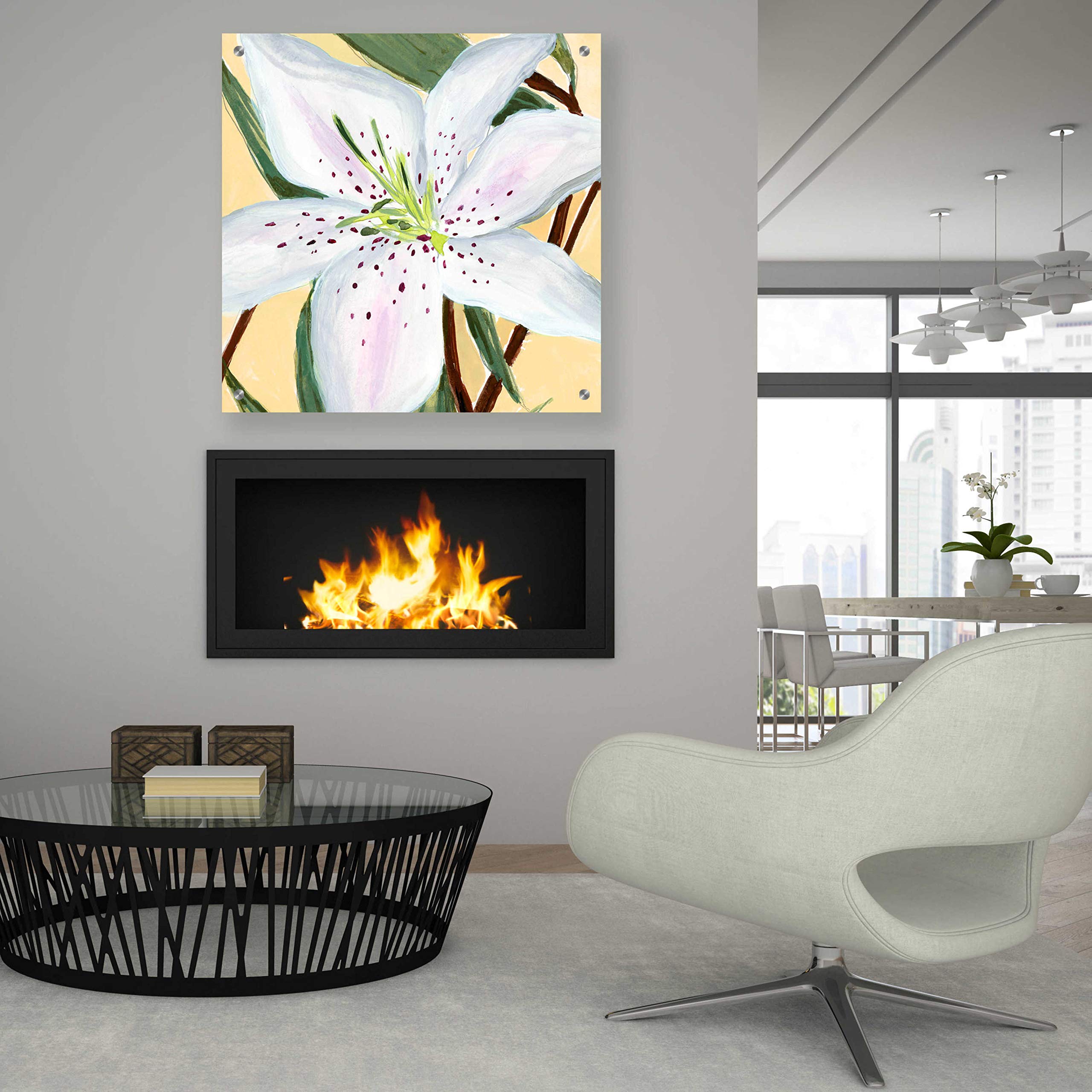 Annie Warren 'White Lily II' Acrylic Glass Wall Art - 36x36 Inches Modern Floral Painting for Living Room, Bedroom & Office Decor