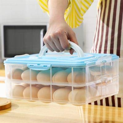 SOPTOOL 24 Grid 2 Layer Plastic Egg Storage Box - Durable PP Non-Toxic Refrigerator Egg Tray for Kitchen Organization (Multi Color) | Perfect for Farm Fresh Eggs, Meal Prep & Fridge Storage