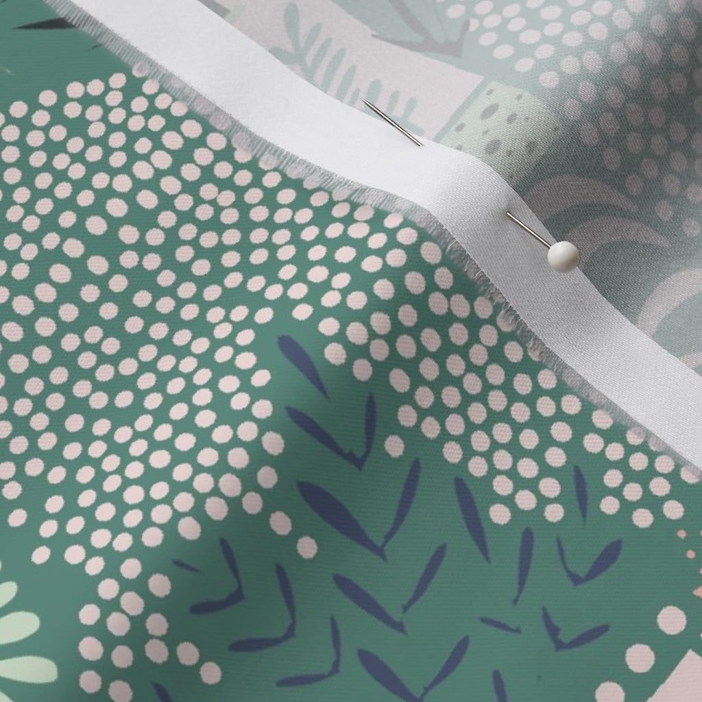 Nature Outdoors Teal Neighborhood Houses Printed Organic Cotton Sateen Fabric - Fat Quarter for Sewing, Quilting, Apparel & Home Decor | Eco-Friendly Fabric for DIY Projects, Curtains & Throw Pillows
