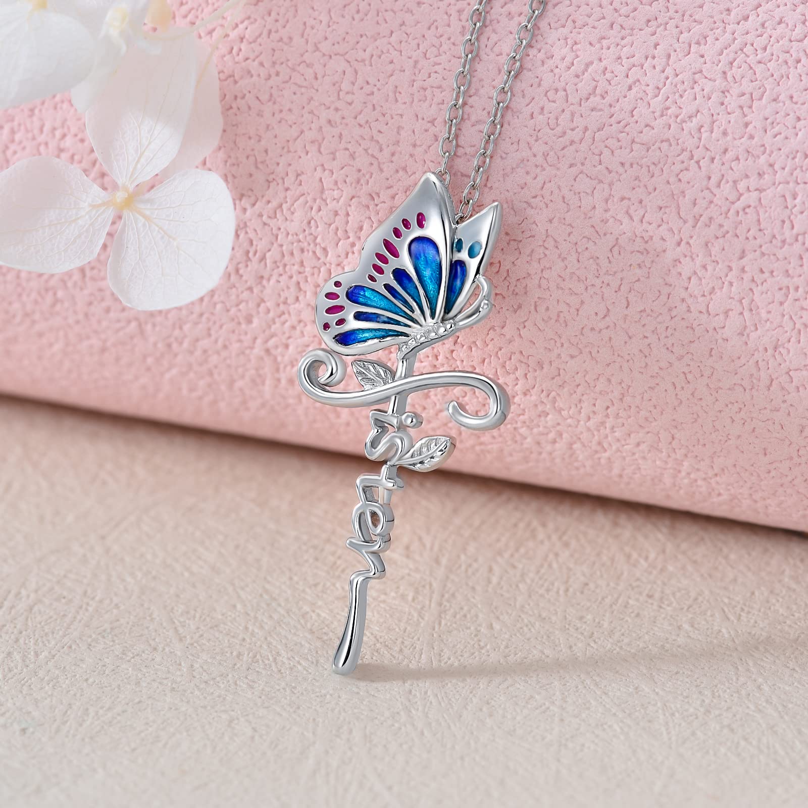 925 Sterling Silver Sunflower Rose Butterfly Lotus Necklace for Women - Always My Sister Forever My Friend Pendant - Perfect Sister Gift for Birthday, Anniversary & Special Occasions