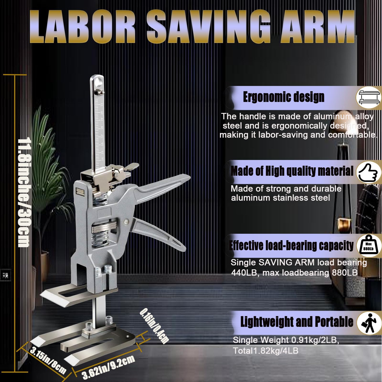 Heavy Duty Steel Furniture Lifting Jack Tool - 880lbs Capacity (2pcs) with Leveling & Slow Descent Control - Perfect for Wall Tile Installation, Door Panel Lifting, Washing Machine Leveling & Home Renovation Projects