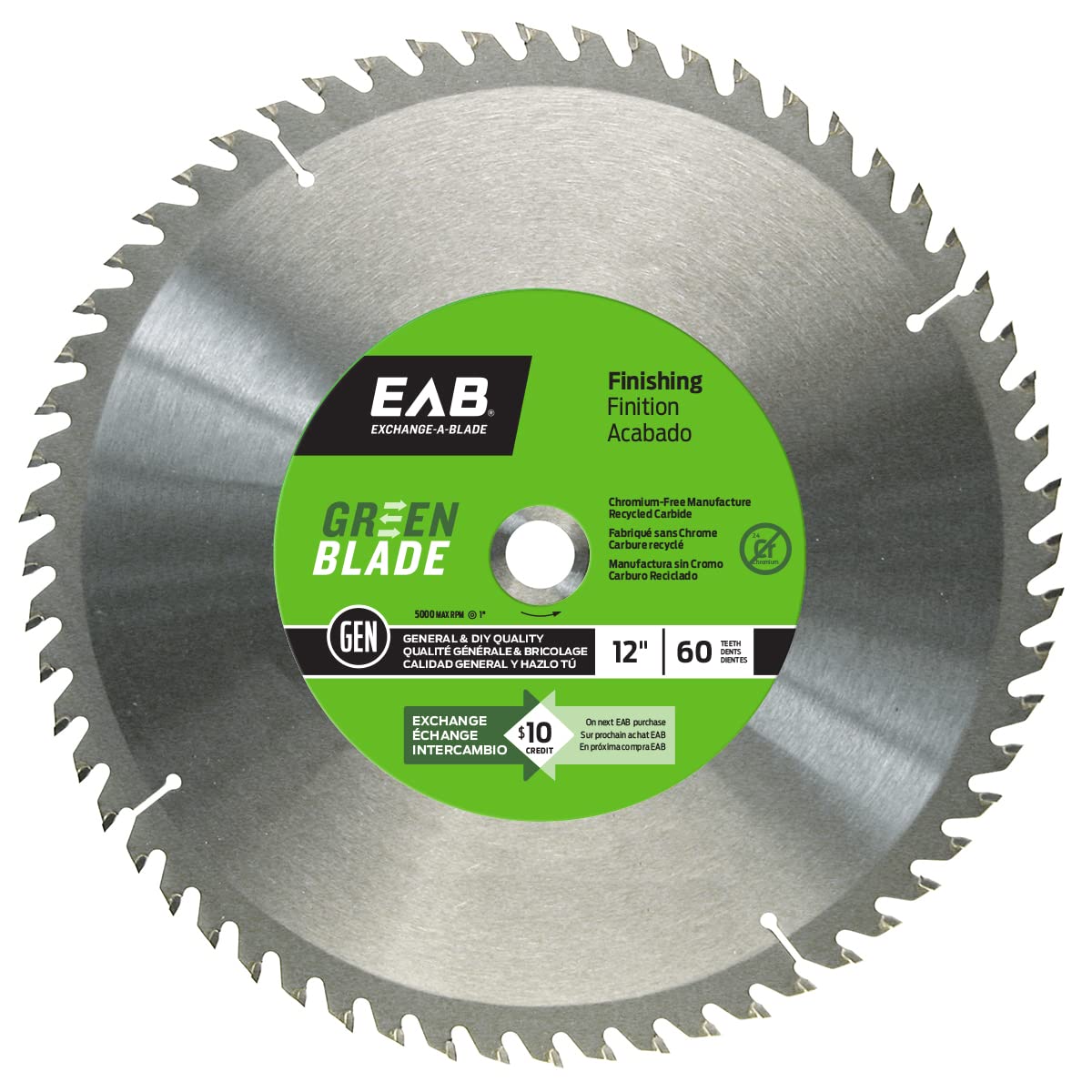 12-Inch 60 Teeth Finishing Green Saw Blade - Recyclable & Replaceable - Perfect for Woodworking, DIY Projects, and Fine Cutting