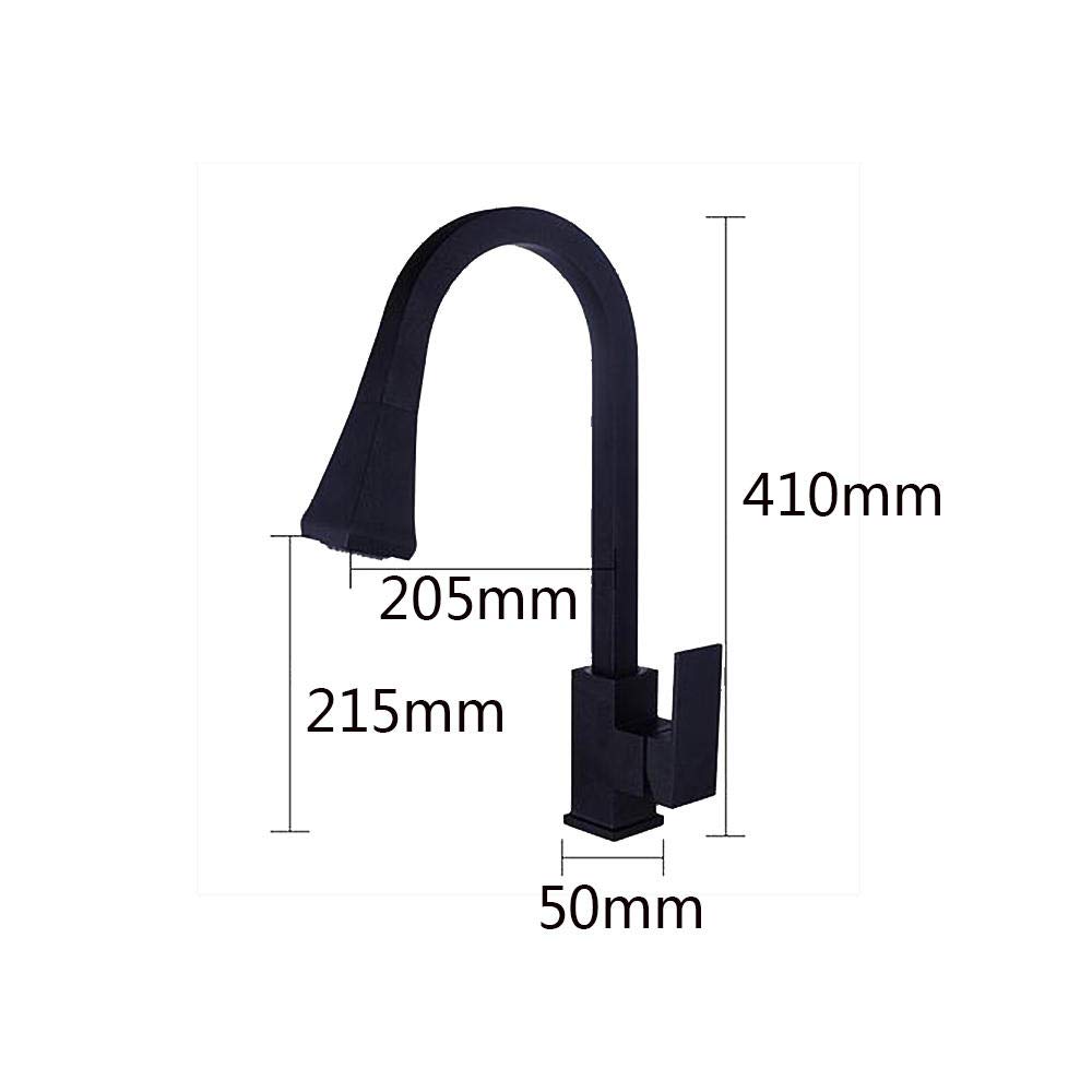 Black Pull Down Sprayer Kitchen Faucet with Copper Sink - Hot & Cold Water Telescopic Faucet for Modern Kitchens | Perfect for Washing Dishes, Filling Pots & Cleaning Sinks