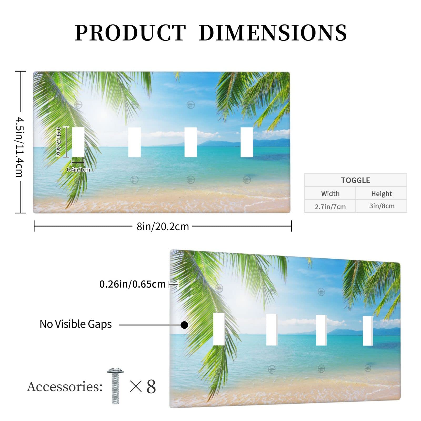 4 Gang Beach Ocean Decorative Light Switch Cover - 4.50 x 8.0 Inch Wall Plate for Toggle Switches - Perfect for Coastal Home Decor, Bathroom, Bedroom & Living Room