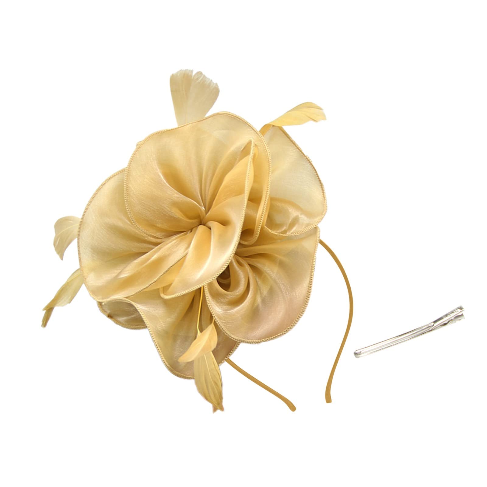 Elegant Women's Pillbox Flower Hat with Fascinator - Gold Tea Party, Cocktail, Wedding & Church Headpiece - Stylish Headbands for Women & Men - One Size Fits Most - Perfect for Special Occasions & Formal Events