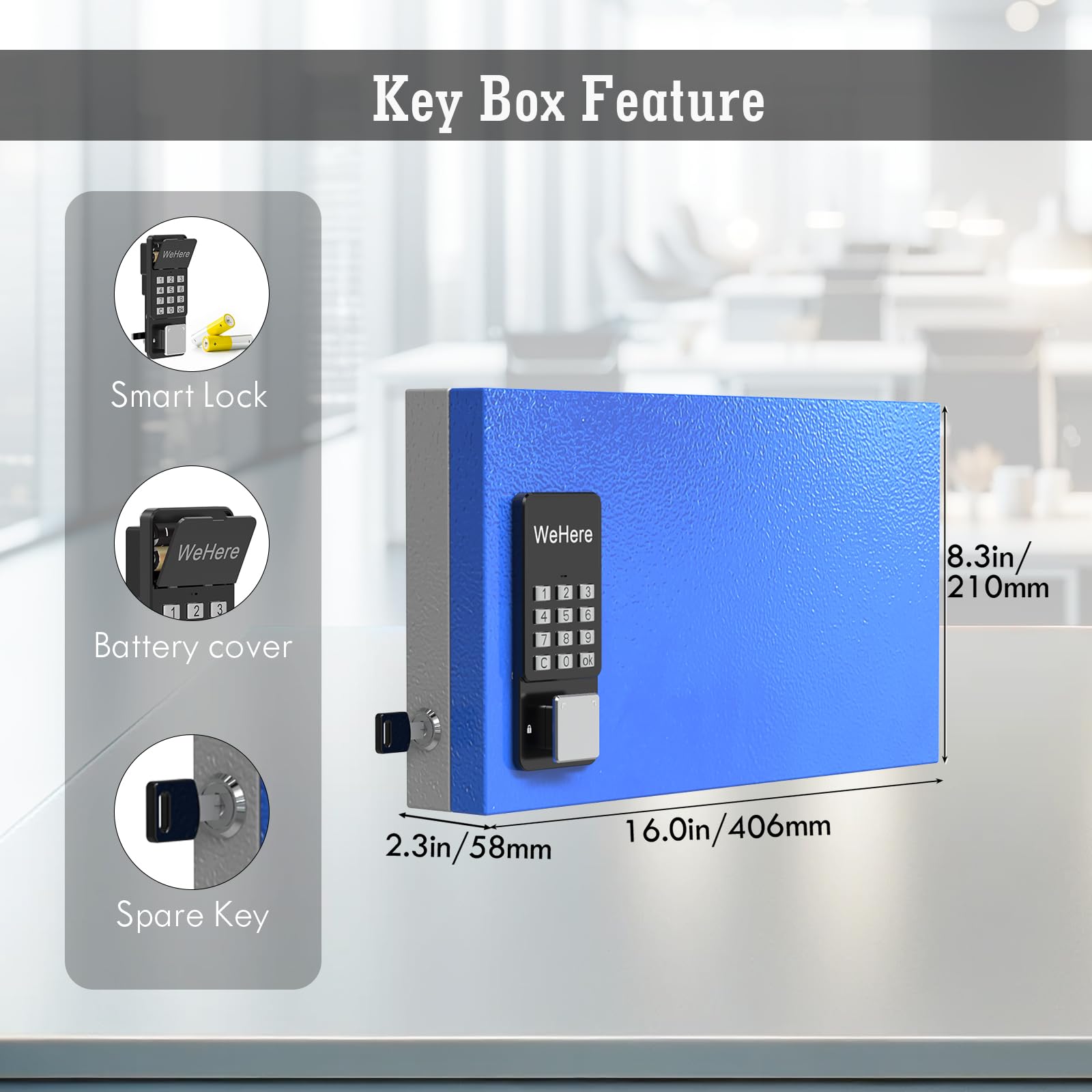 WeHere 24-Key Smart Lock Box - Wall Mount Bluetooth/Wi-Fi Key Cabinet with APP Control, One-Time Password Sharing & Fixed Code for Secure Key Management - Ideal for Apartments, Hotels, Offices & Home Key Organization