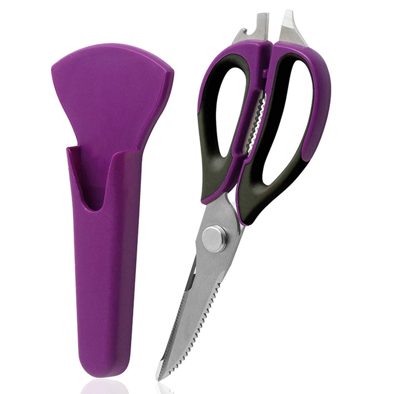 Heavy Duty Kitchen Scissors - Stainless Steel Serrated Blades, Ergonomic Ambidextrous Handles, Multi-Purpose Kitchen Shears with Protective Cover - Perfect for Cutting Meat, Herbs, Poultry, and Packaging