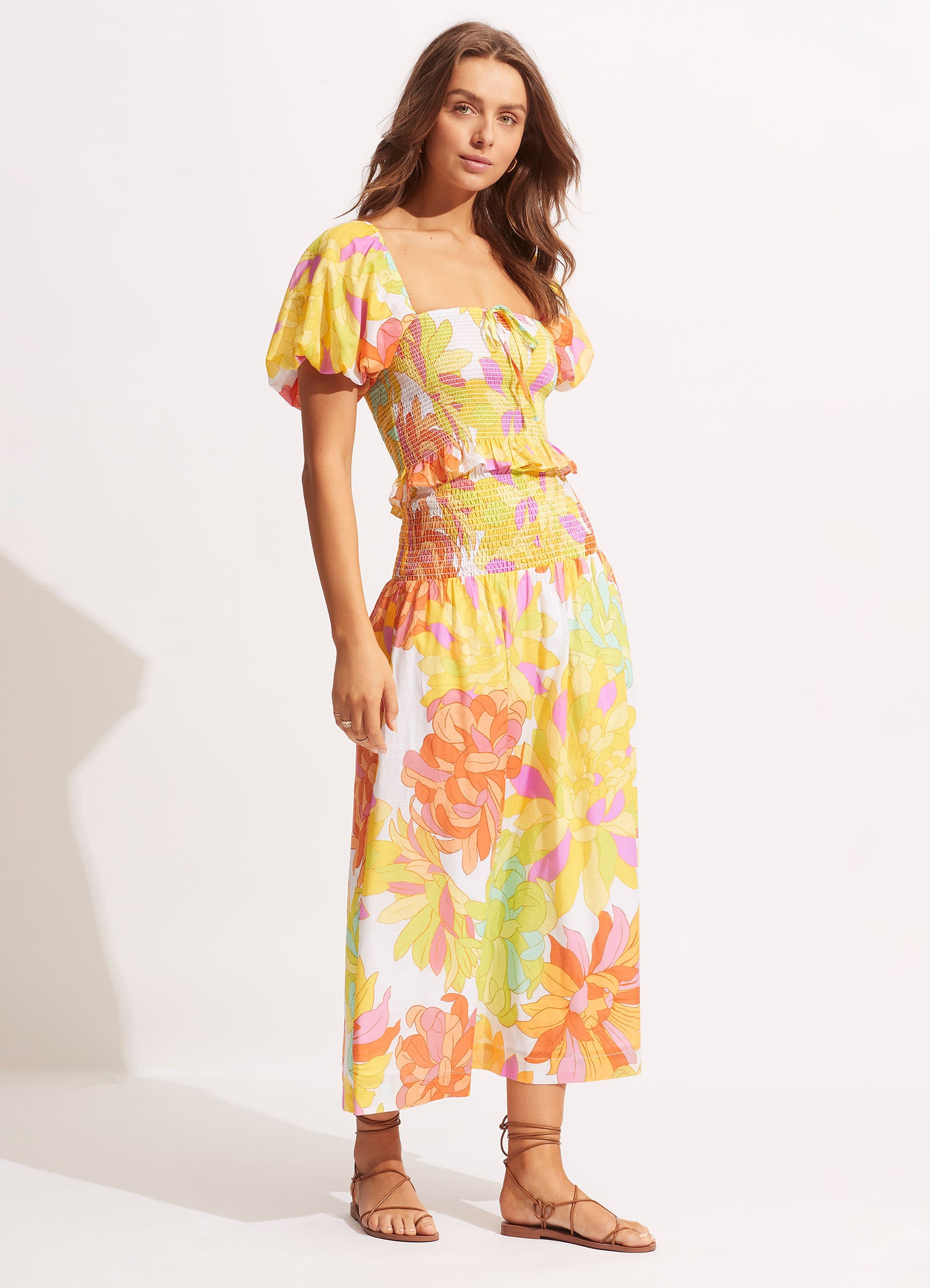Palm Springs Shirring Skirt in Lime Light - Flowy Summer Skirt for Women, Beach Vacation, Music Festivals & Casual Outings