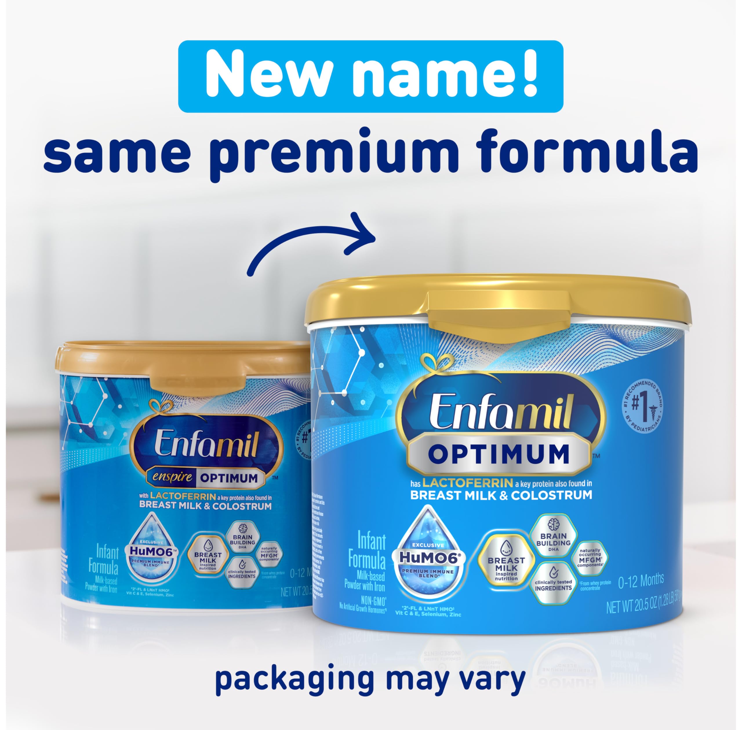 Enfamil Optimum Baby Formula - Closest to Breast Milk with Immune-Supporting Lactoferrin & Brain-Building DHA - 20.5 Oz (Pack of 4) - Ideal for Newborns & Infants for Healthy Growth & Development
