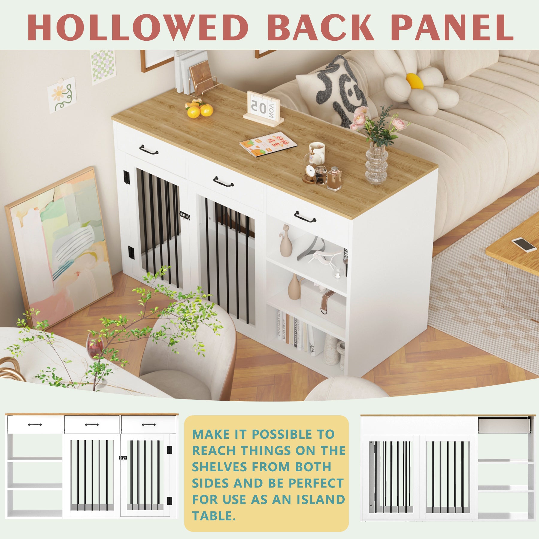 Extra Large Dog Crate with 3 Drawers & 3 Shelves - Heavy Duty Pet Cage for Big Dogs, Home Organization & Travel Use